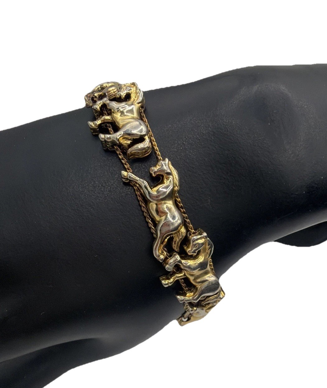 Vintage Running Horses Slide Bracelet – Gold Tone Equestrian Charm Jewelry