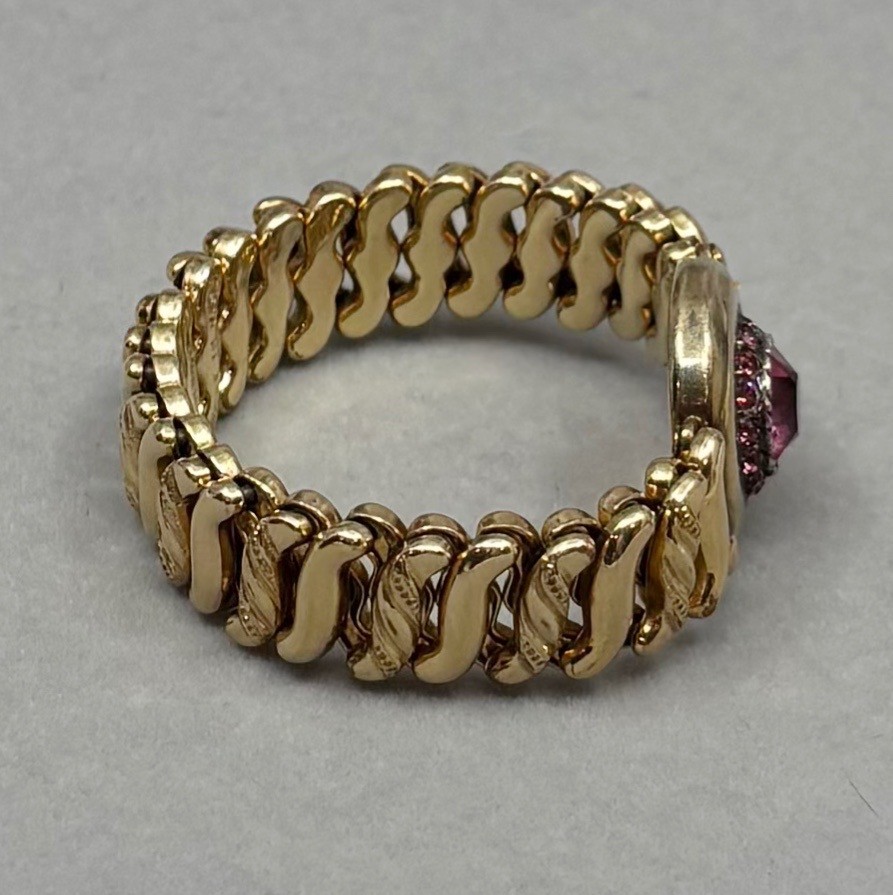 Carmen Gold Filled Sweetheart Bracelet Pink Rhinestones Retro DFB Co USA