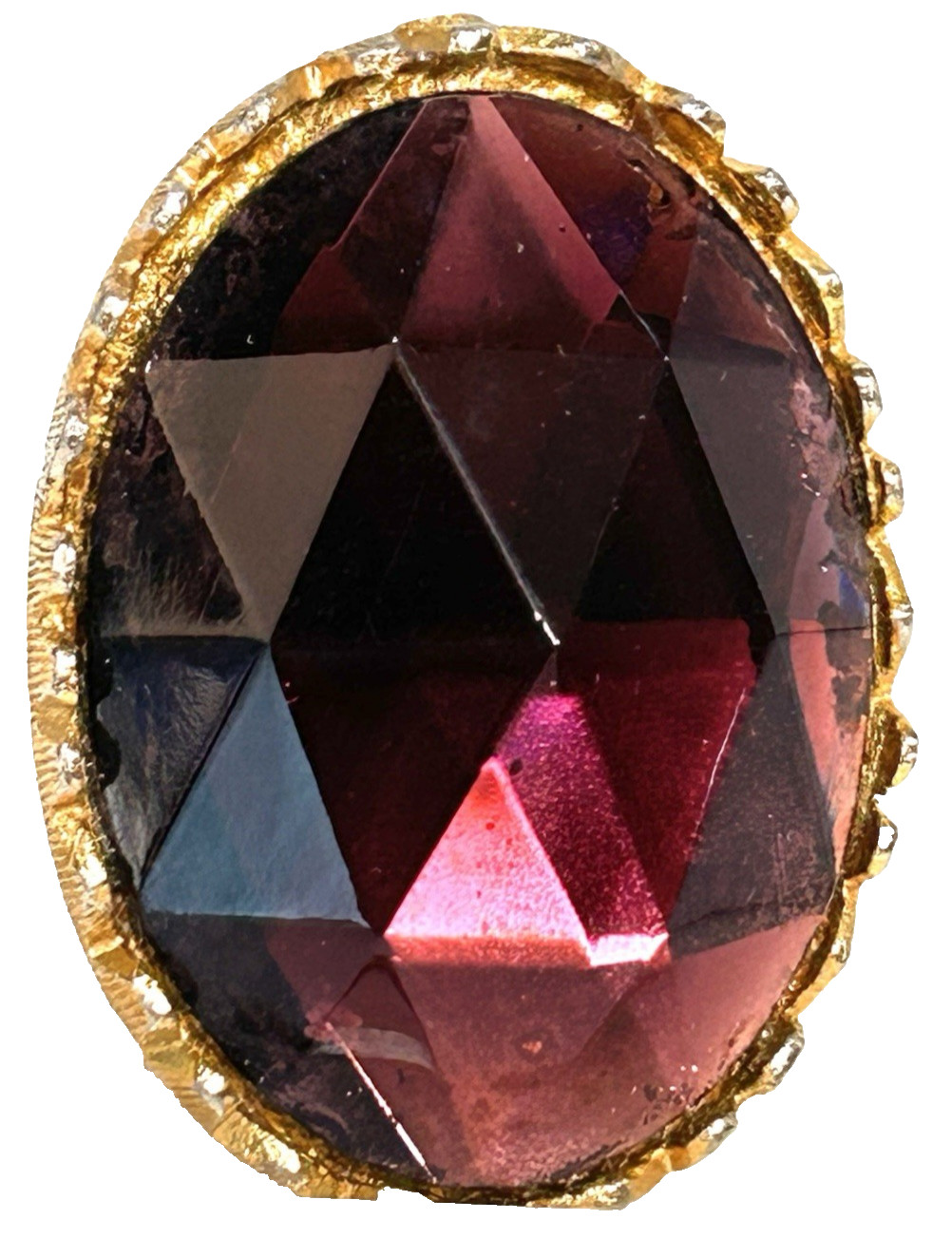 VINTAGE unsigned PURPLE AMETHYST FOIL GLASS GOLD TONE OVAL PIN SLIDE 1 .75″