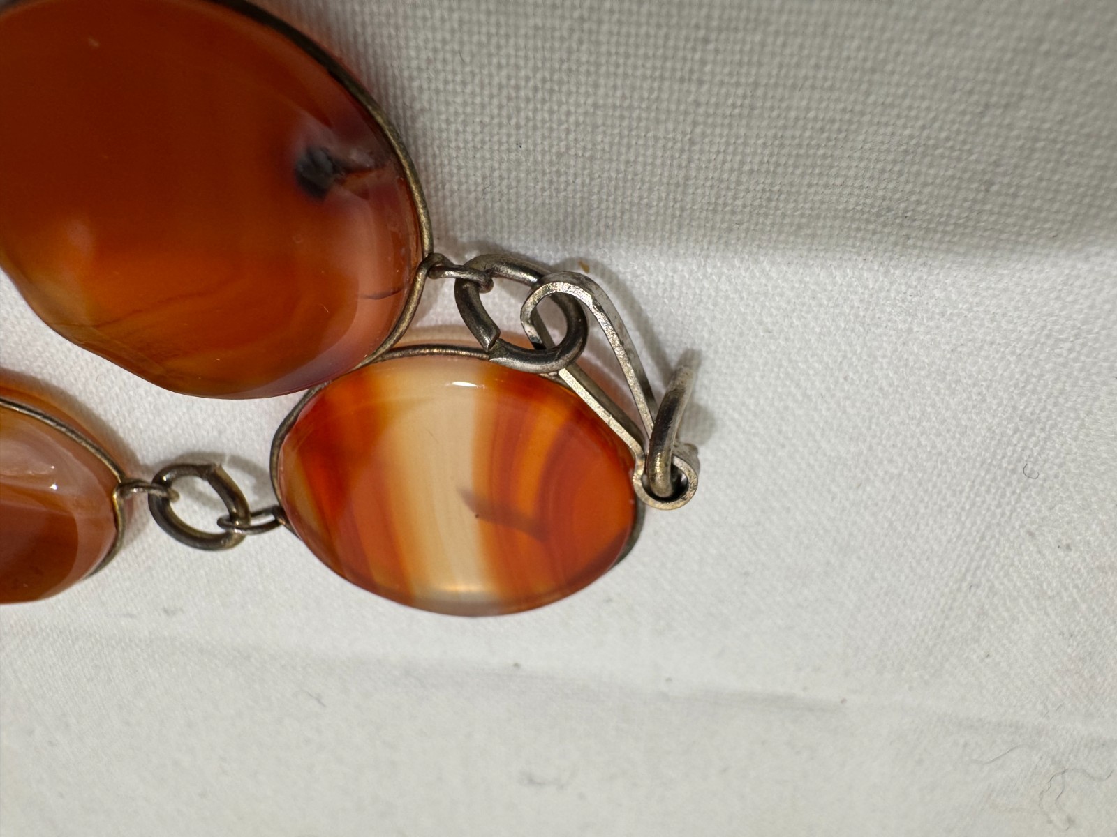 Vtg Polished Tumbled Agate Necklace Orange Brown 26″ Link 1960s 70s Boho Natural
