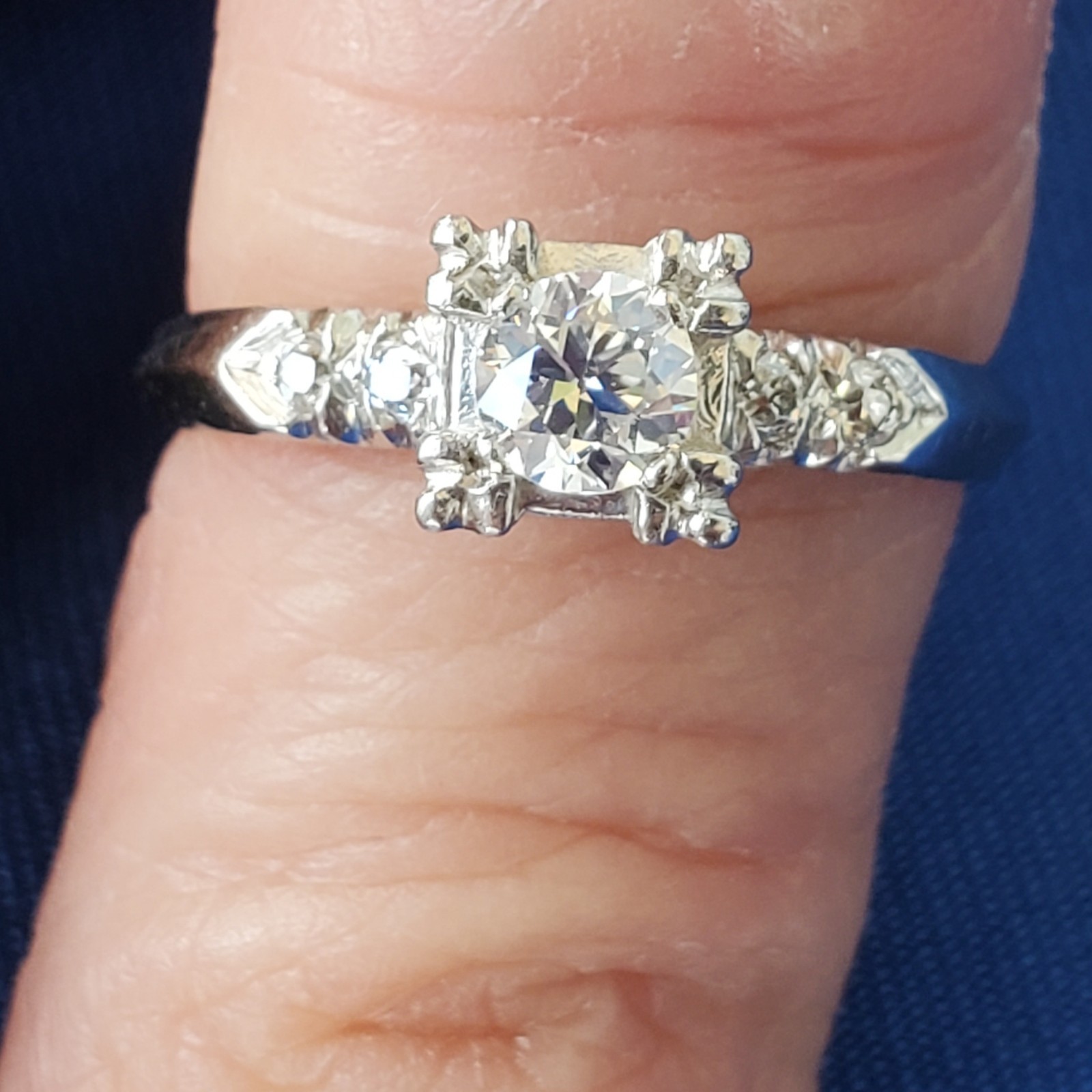 Original EARTH MINED DIAMOND Deco Engagement Ring Vintage PLATINUM Solitaire 6.5
