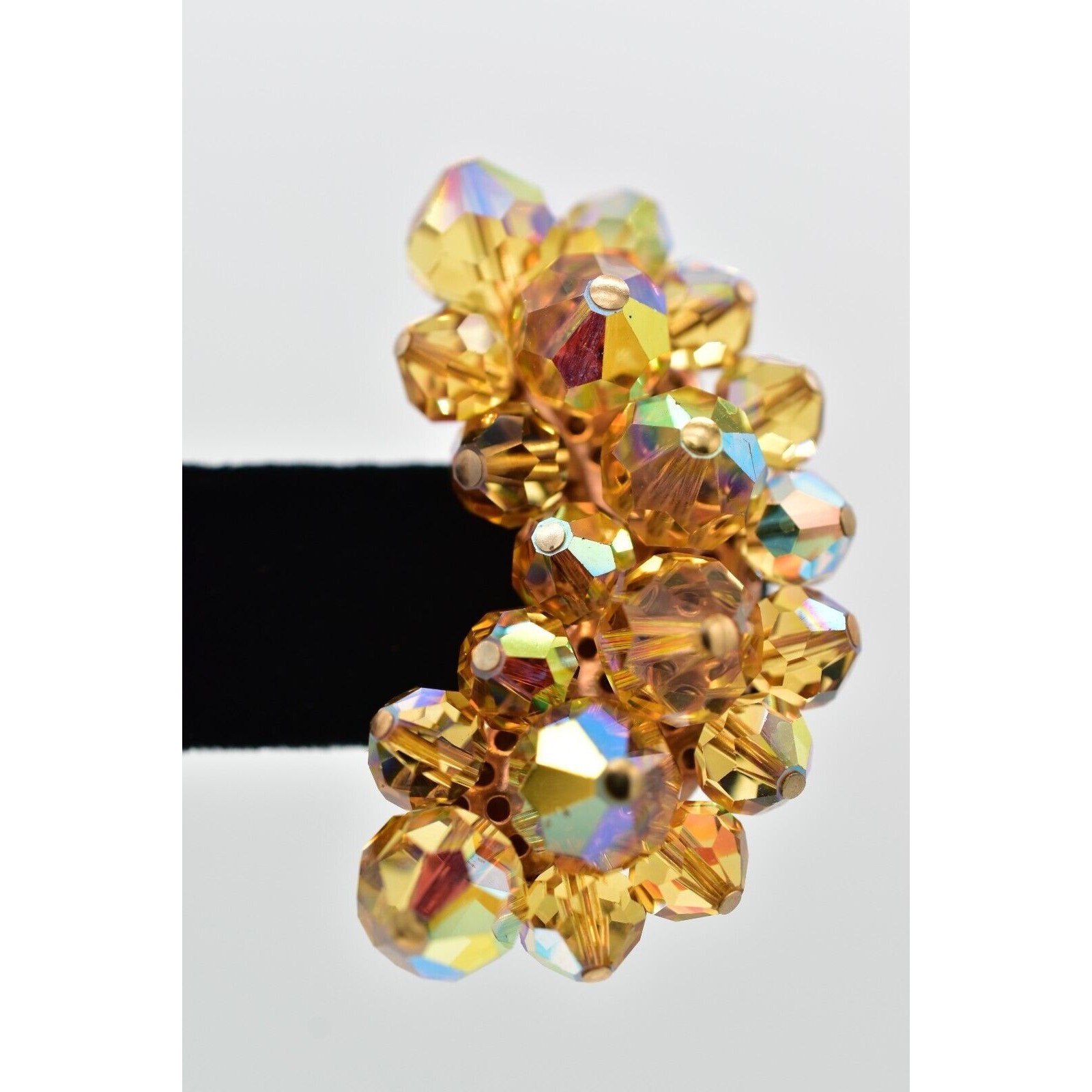 Laguna Vintage Clip On Crystal Earrings Citrine Climber Glam Signed 1950s A24