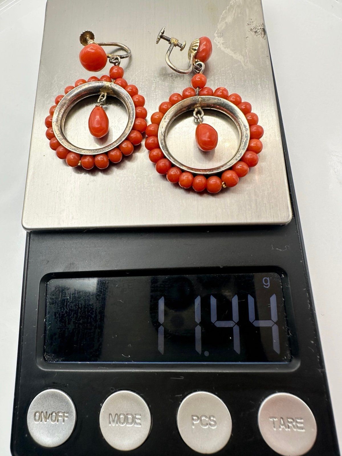 Antique Victorian 835 silver natural red coral screw back Earrings