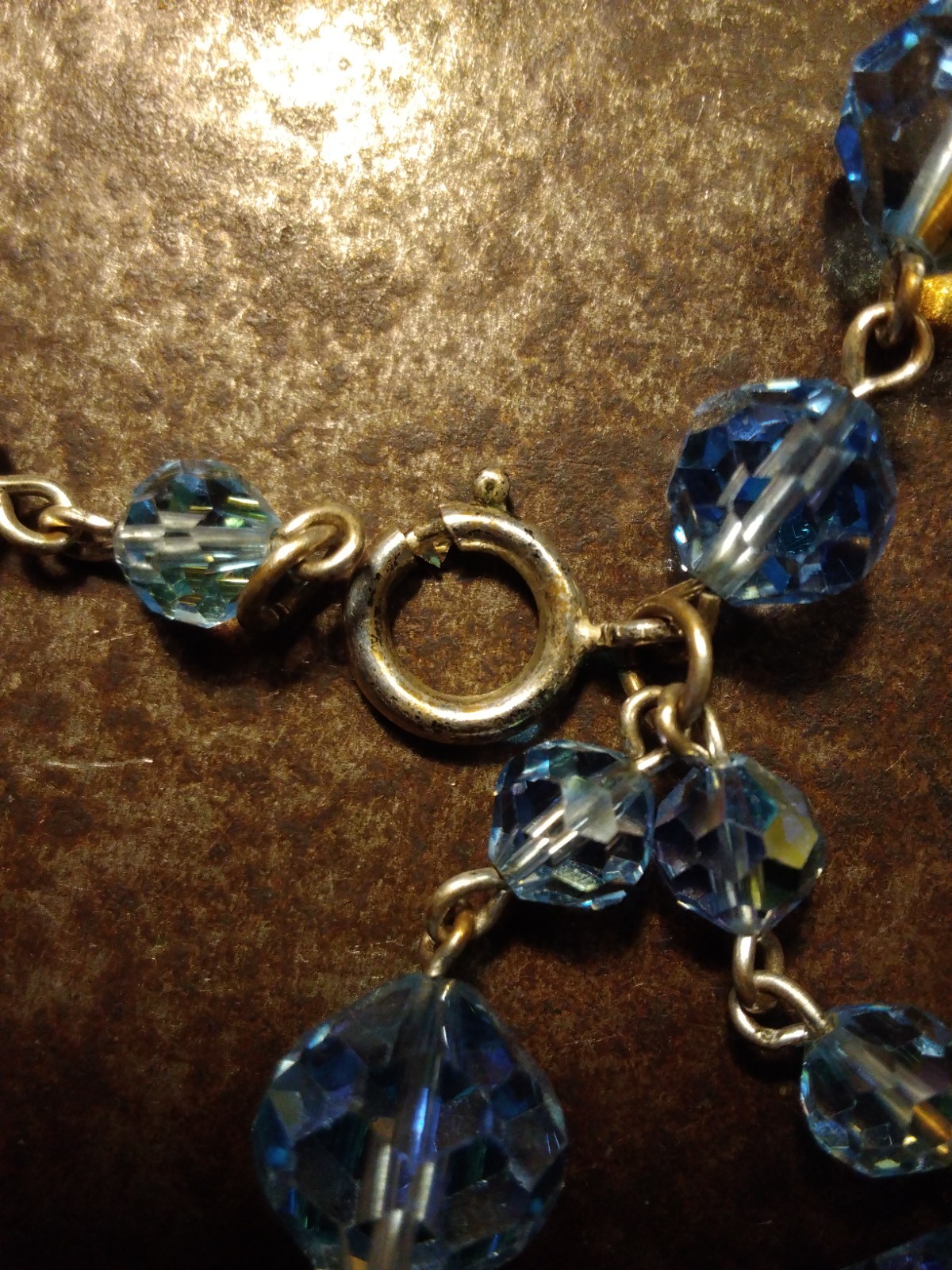 AURORA BOREALIS BLUE Heavy Link CRYSTAL BEAD 8″ BRACELET DANGLES Czech Glass VTG