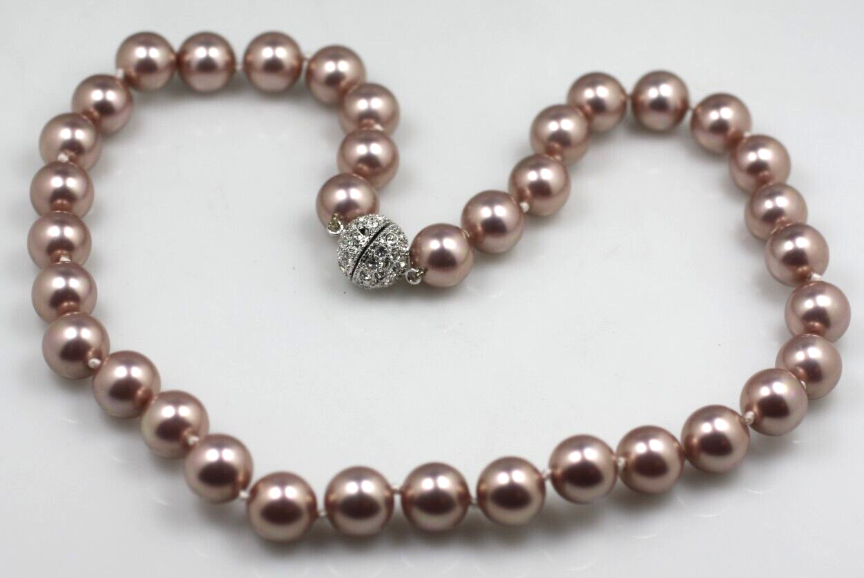 Fabulous lavender glass imitation faux pearl 12mm knotted strand necklace 19″