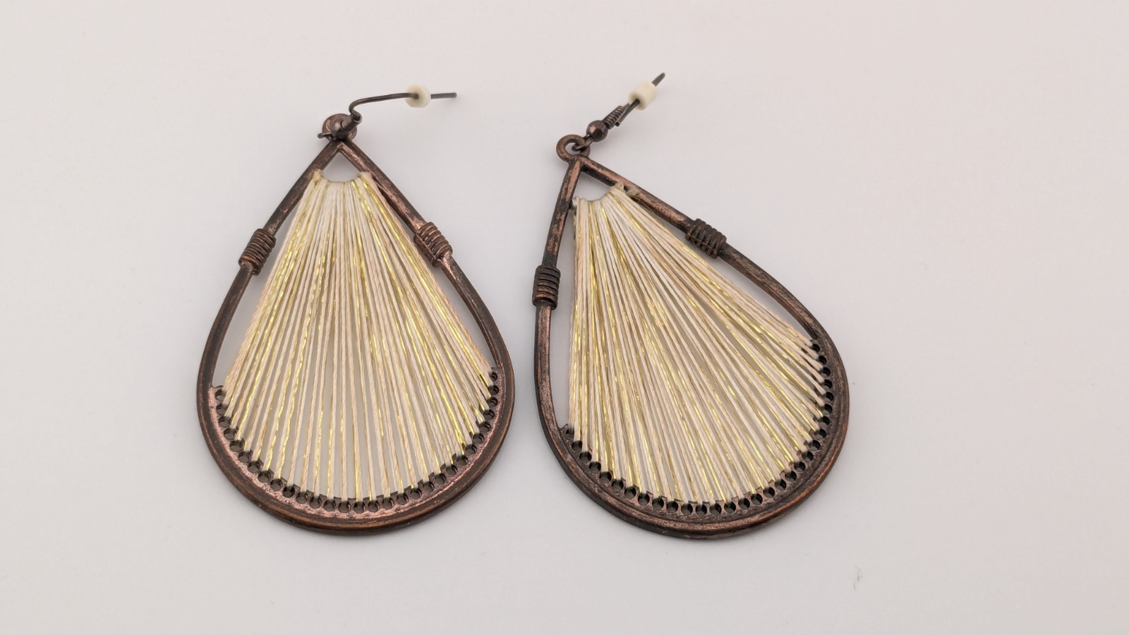 Vintage Copper Teardrop Earrings Large Gold Glistening String Peruvian