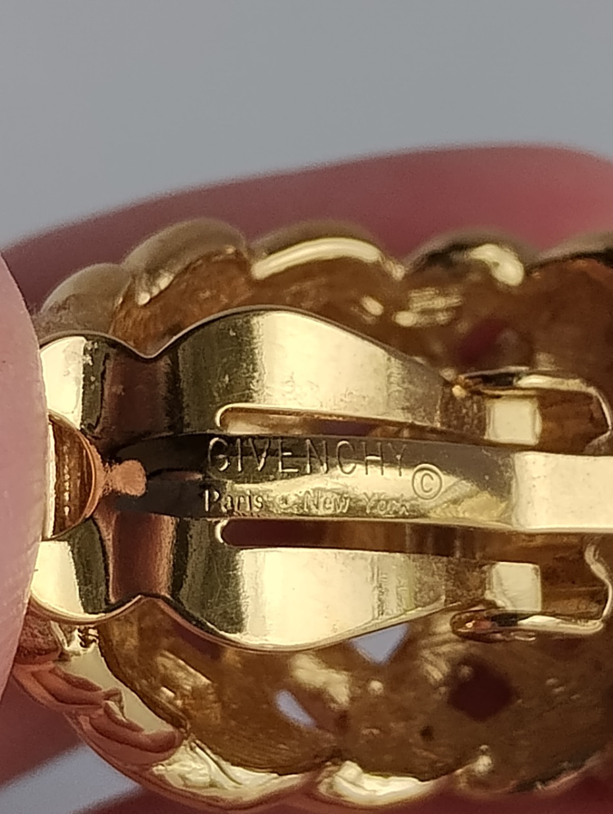 VTG Givenchy Clip On Earrings Lg Tapered Basket Weave Goldtone Signed France 1″