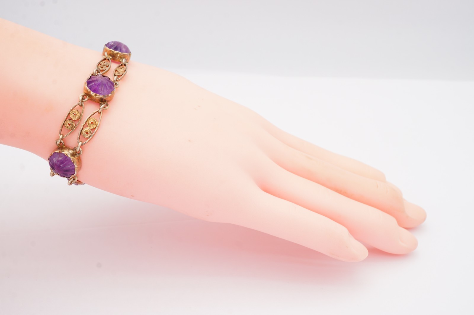 Vintage Gold Filled Amethyst Bracelet 7.5″