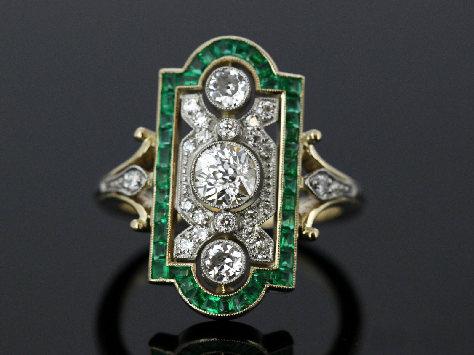 1.85Ct White Round CZ Vintage Art Deco Ring In 14K Yellow Gold Plated 925 Silver