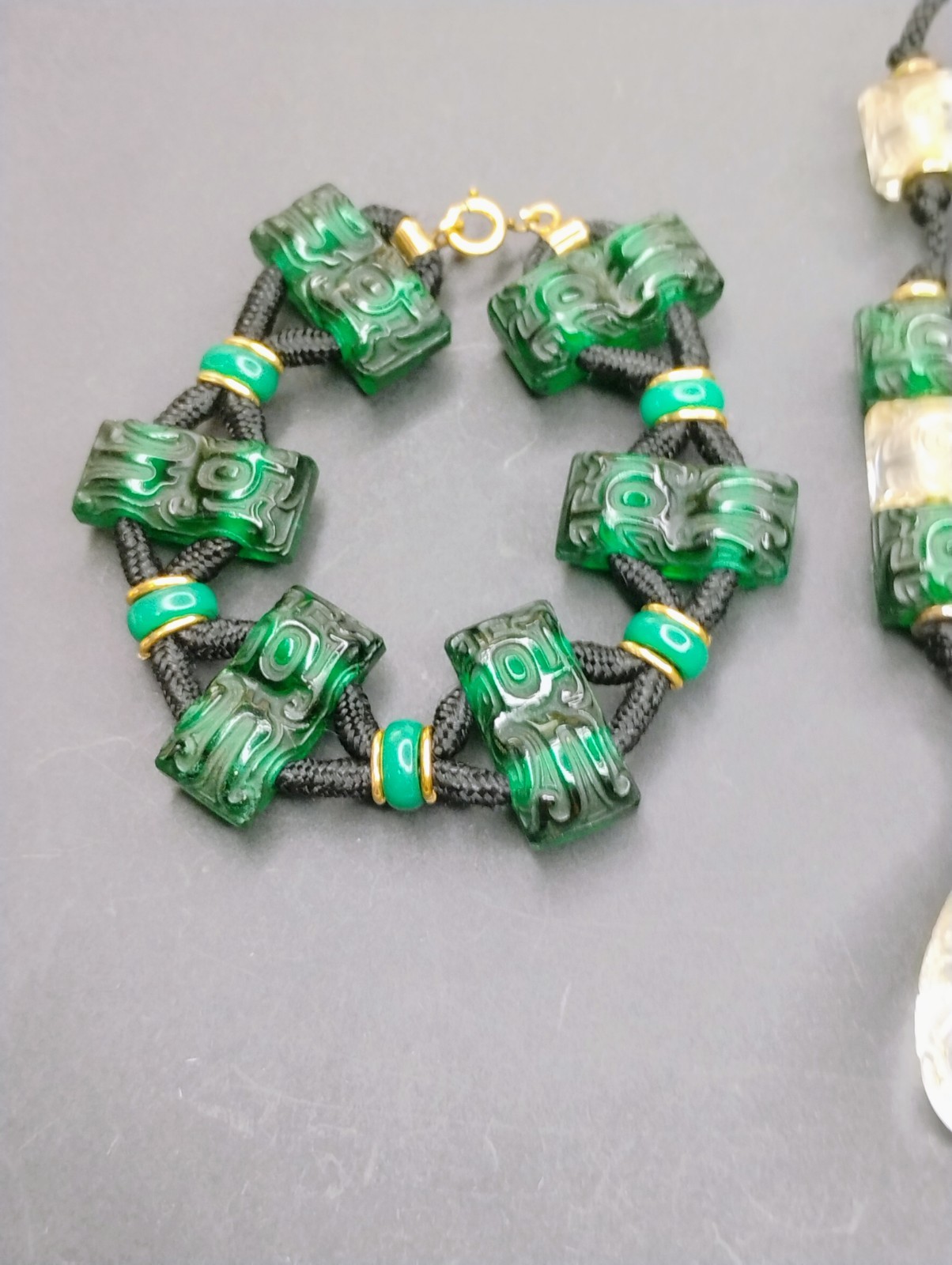 Antique 1920’s France Oreum Metal And Glass Necklace & Bracelet Set
