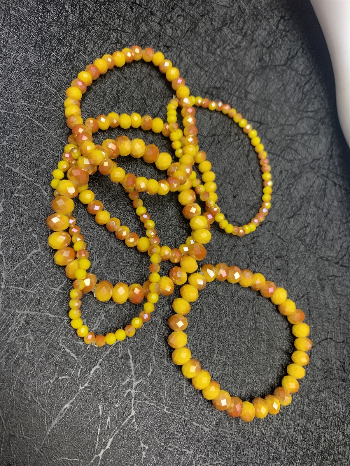 Vintage faceted glass crystal yellow burnt orange stretch￼bracelet lot of six ￼
