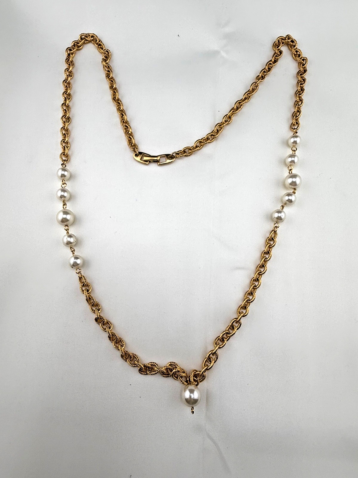 Vintage Napier Necklace Gold Tone Faux Pearl 28”