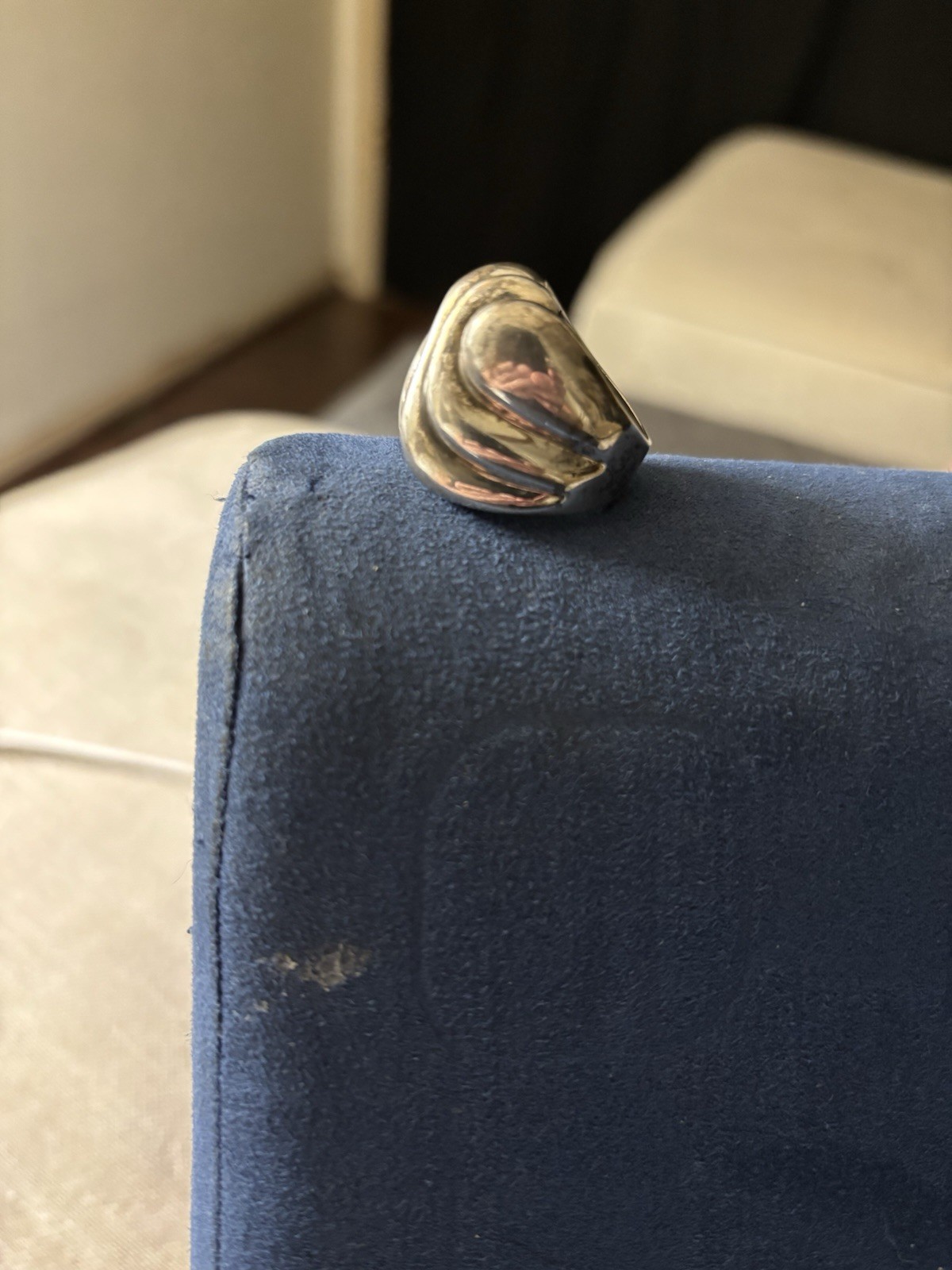 Vintage 925 Sterling Silver Ring Mexico Modernist Ribbed Curved Wide 1970’s?