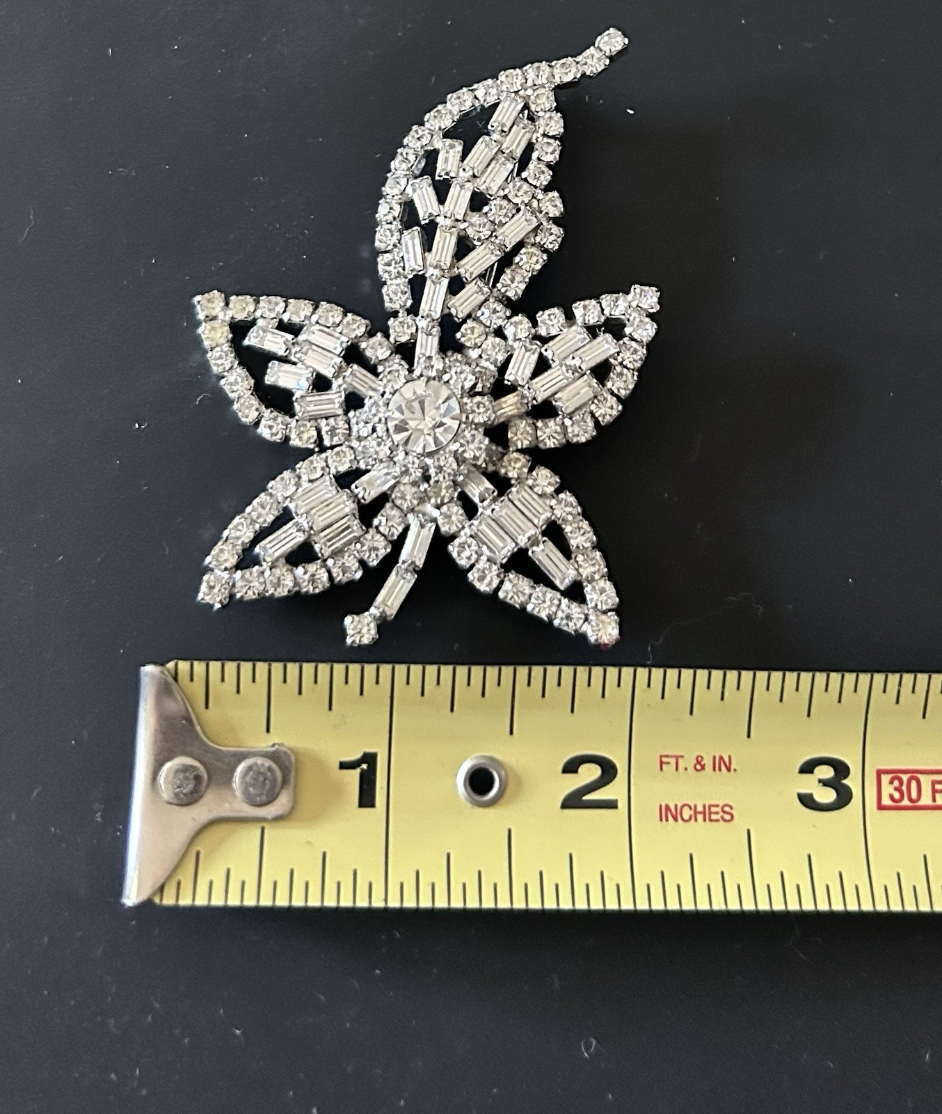 Sparkling Abstract Butterfly Flower Clear Rhinestone Brooch Unsigned 3.5”