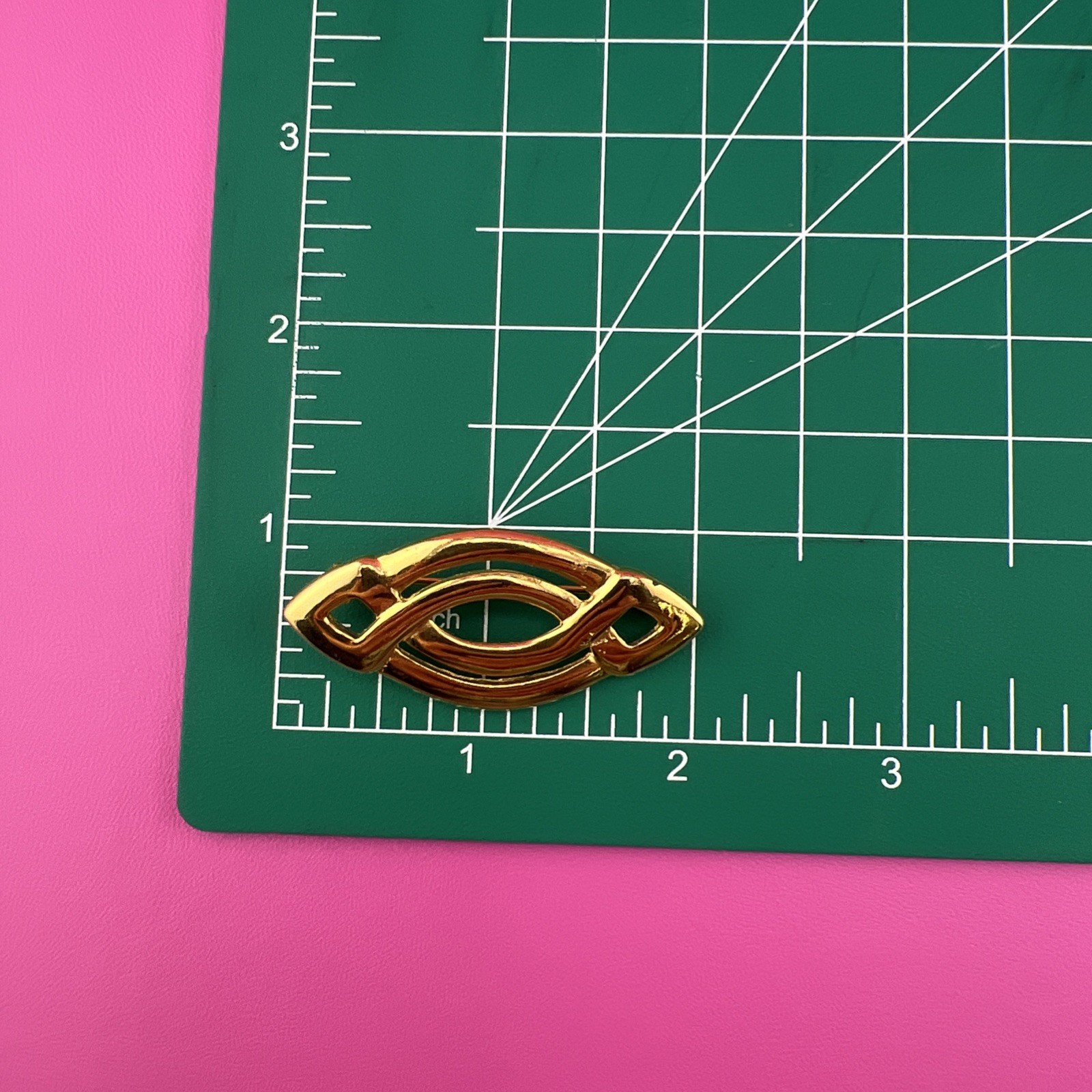 Vintage Brooch Lot Shiny Gold Tone 1990s Open Work Metal Oval Leaf Monet 1990s