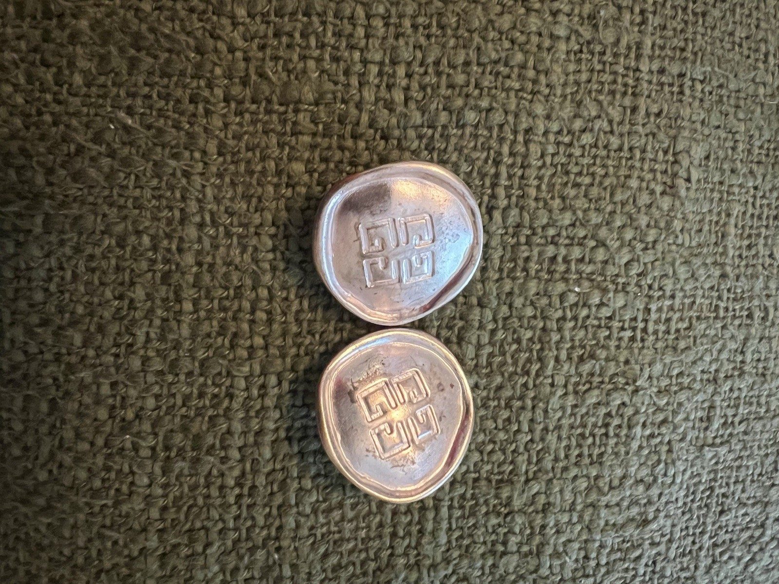 Vintage 80s Givenchy Clip On Earrings 4G Logo OLD MONEY Signed Satin Silver Tone
