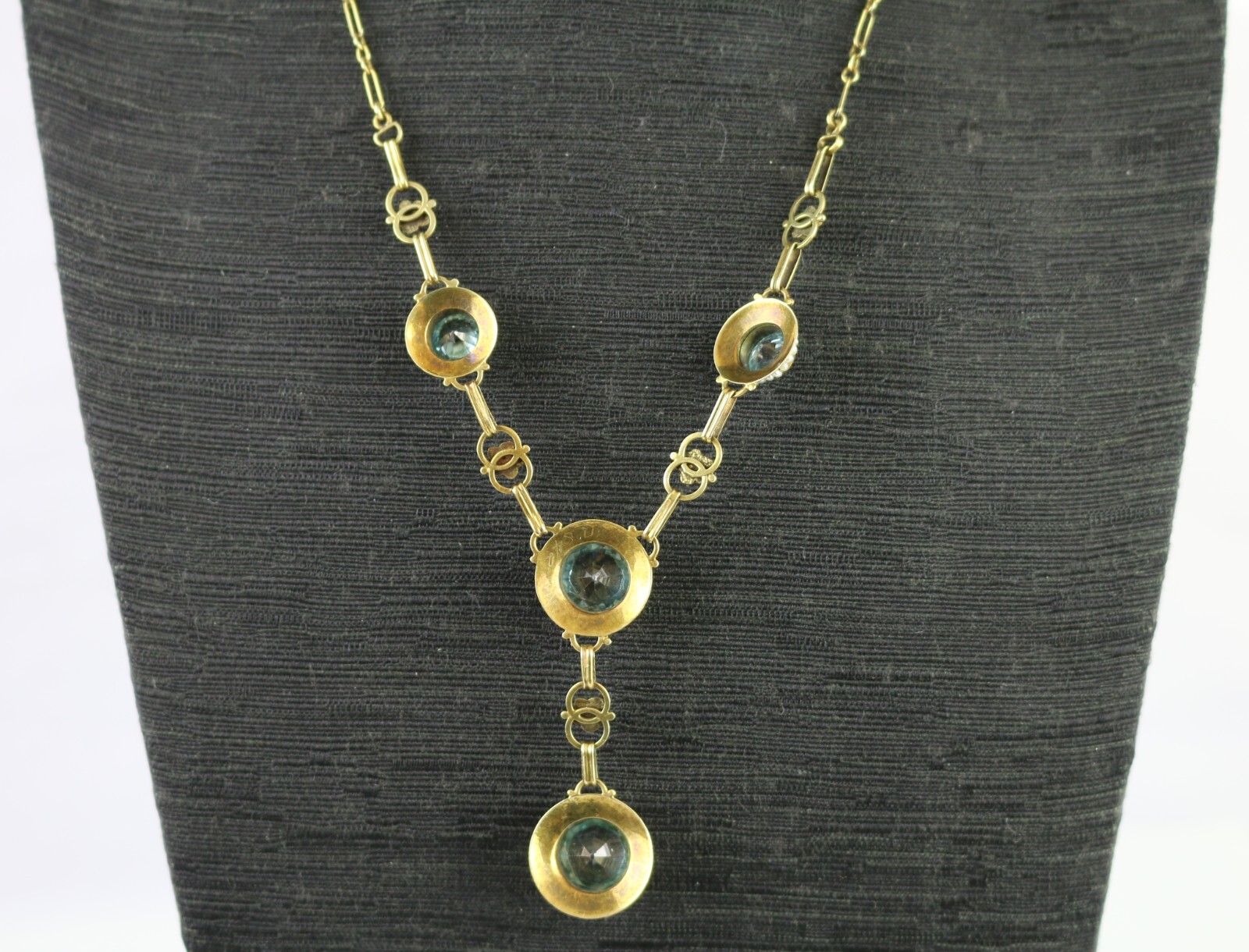 Antique Edwardian 14K Gold Round Vivid Blue Zircons with Seed Pearls Necklace