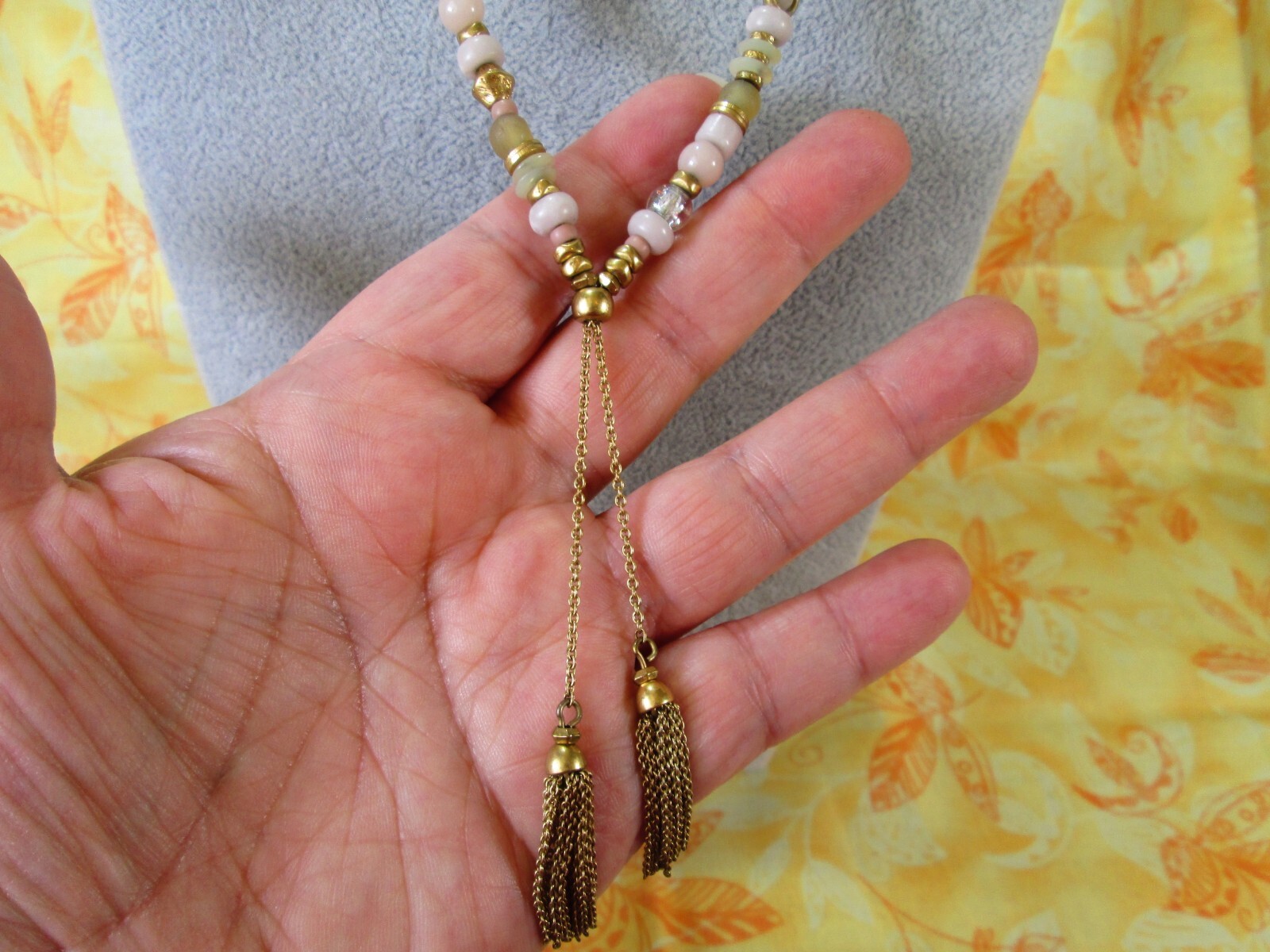 Vintage Ball Slide Bolo Lariat Necklace Gold Tone 34″ Adjustable / Beaded / Y