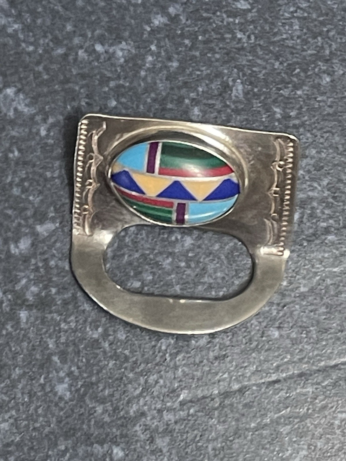 Vtg Ben Chavez Multi-stone Mosaic Sterling Eyeglass Holder Pin/Brooch N/A Navajo