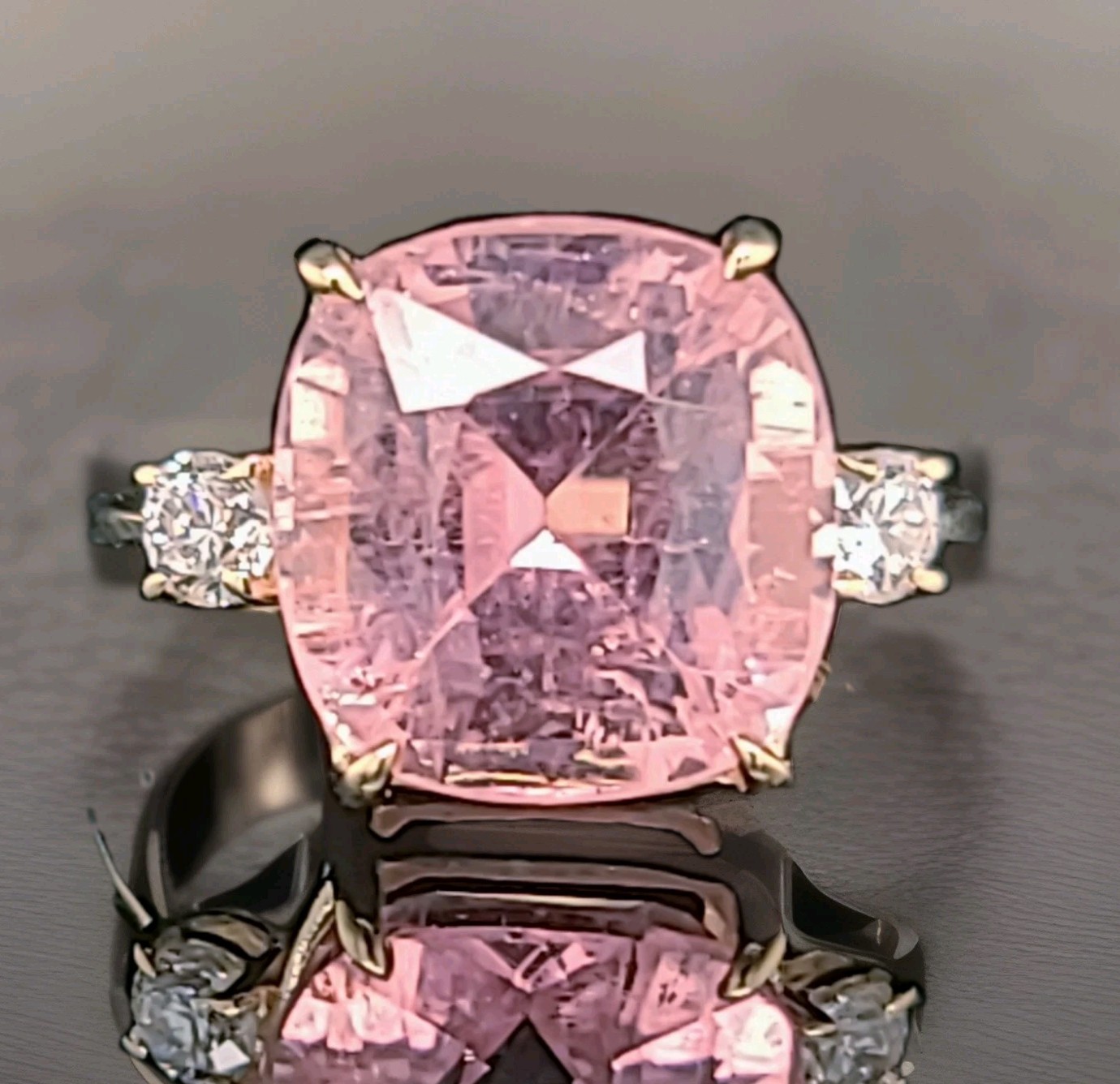 Vintage 14k Yellow Gold Engagement Ring 9.07ct. Natural Pink Tourmaline Cushion