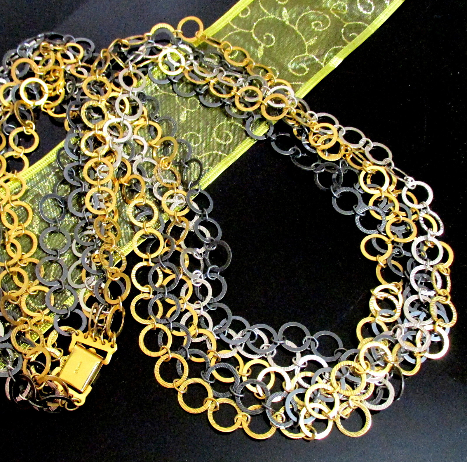 VTG RUNWAY NAPIER LUXE 36″ SWEEPING MULTICHAIN MIXED METAL NECKLACE MODERNIST