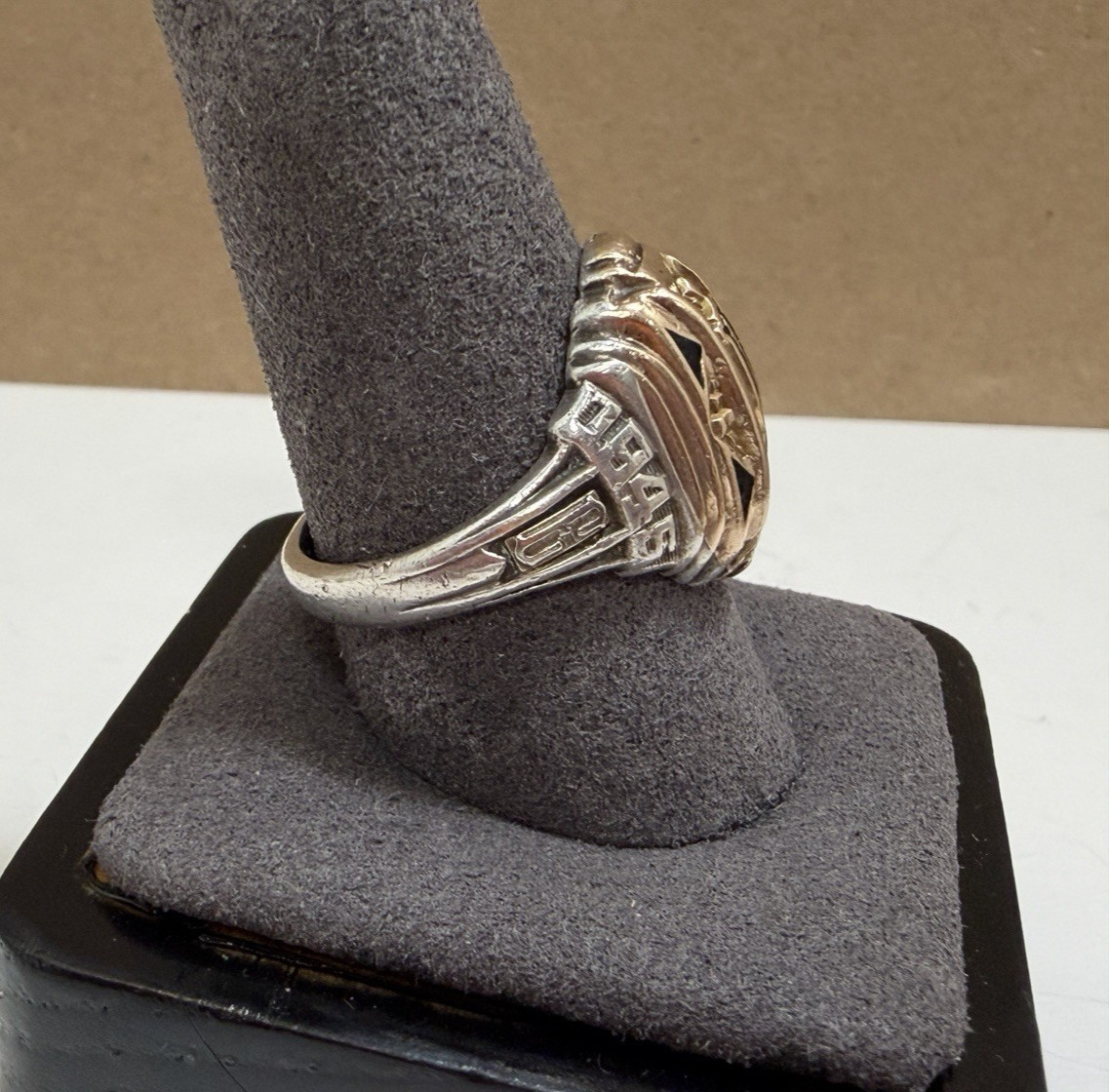 WWII 1945 Herff Jones HJ Co Sz 10 Class Ring 10.9g Sterling Silver 10K Gold Top