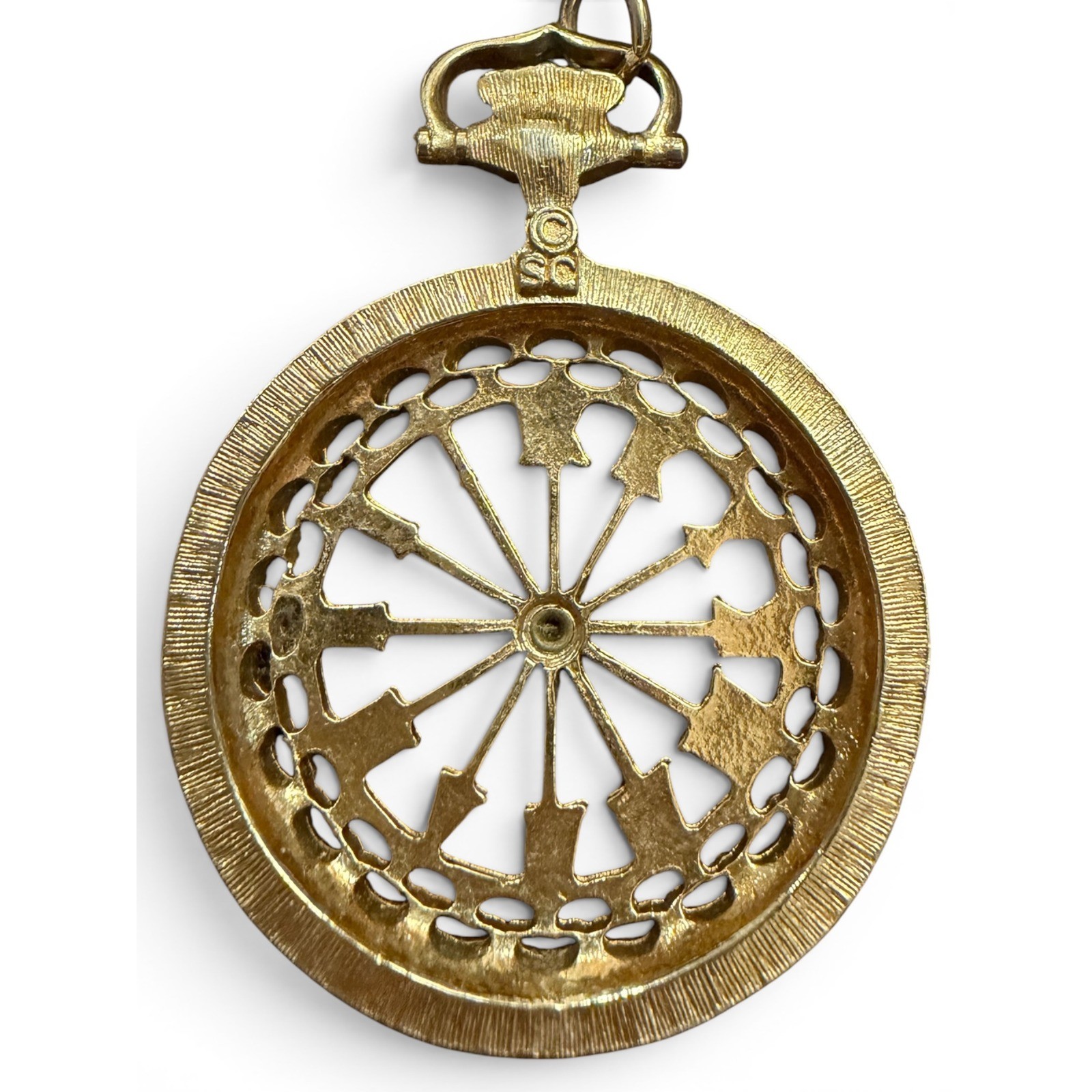 Vtg 60s Sarah Coventry Gold Tone Skeleton Watch Face Pendant charm for necklace