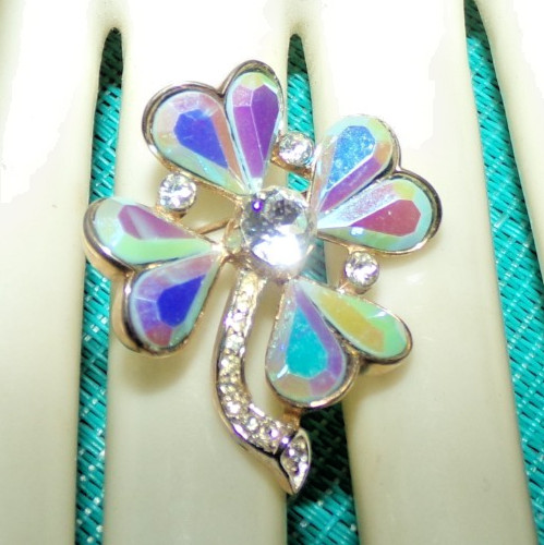 Jaw dropping and unusual 4 leaf clover shaped pin signed Crown Trifari-OMG!!