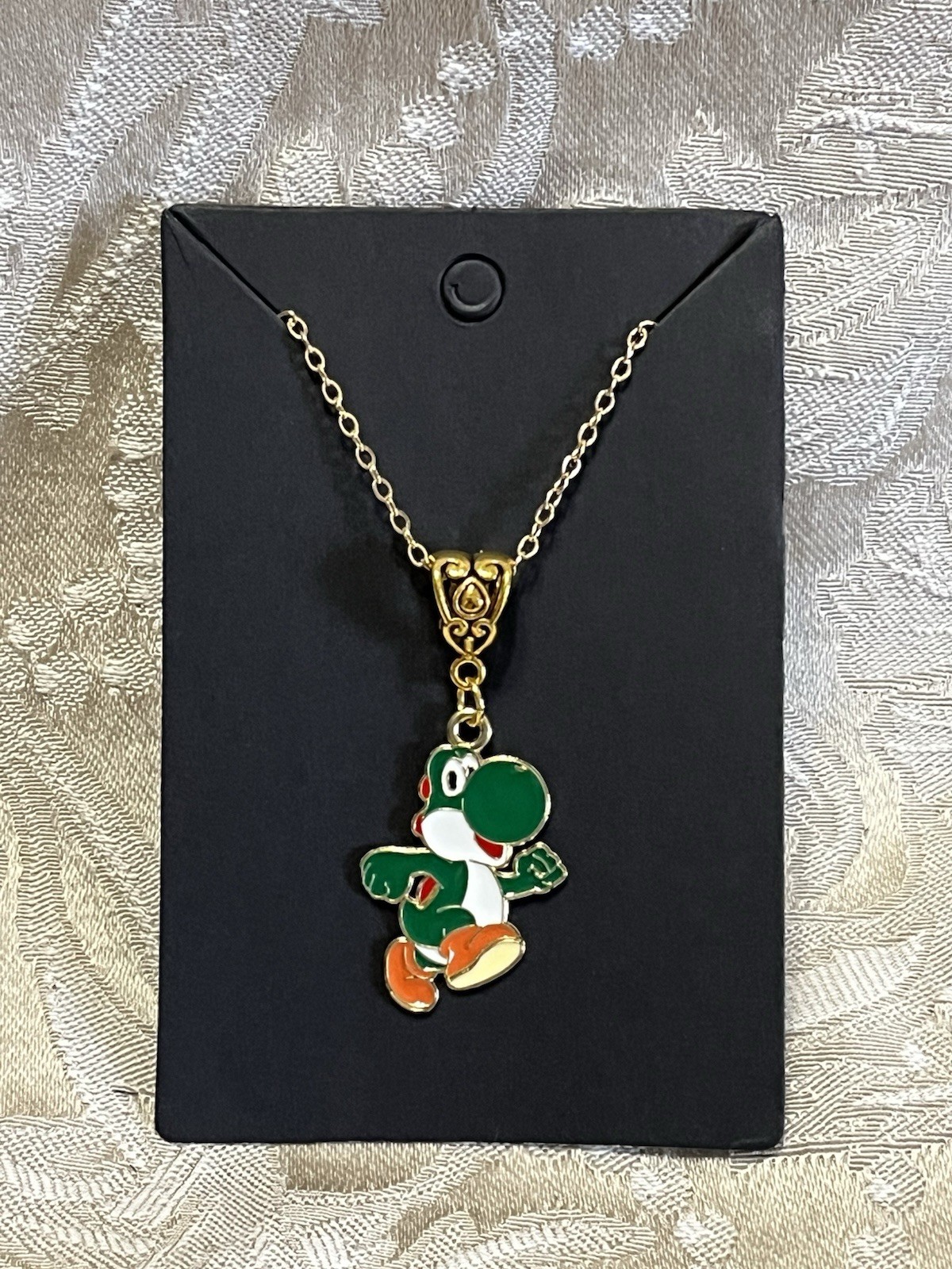 Cartoon Yoshi Video Game Gold Enamel Bohemian Fashion Trendy Necklace 18”