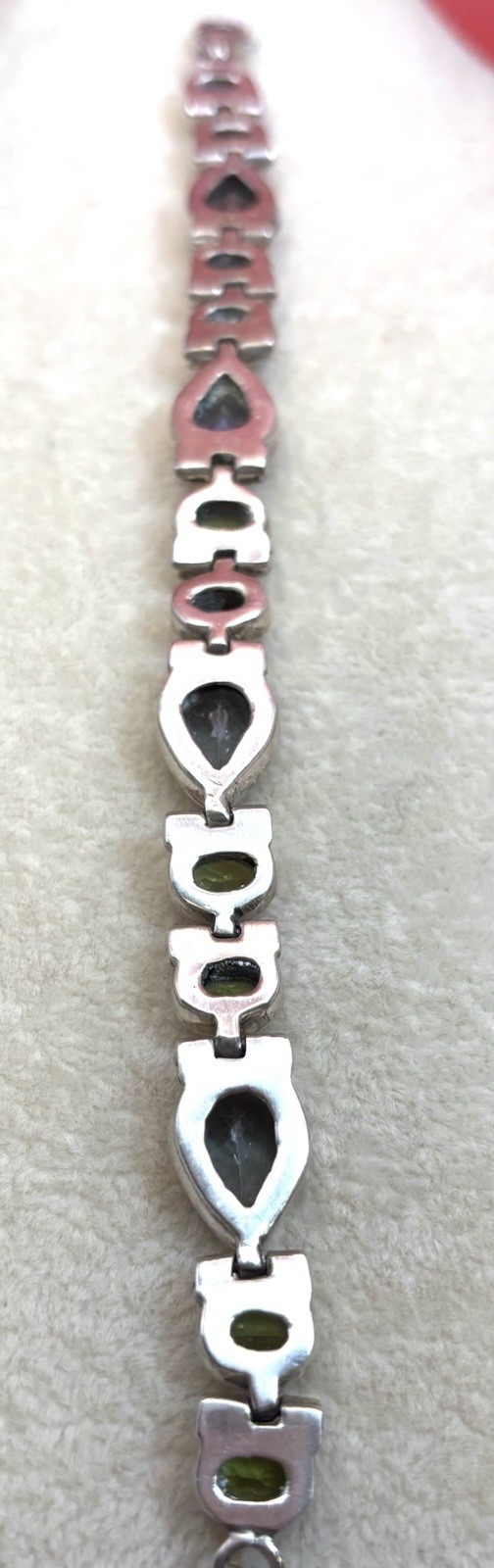Vintage Sterling Silver Mystic Topaz Peridot Bezel Link Bracelet Adjustable 7-8″
