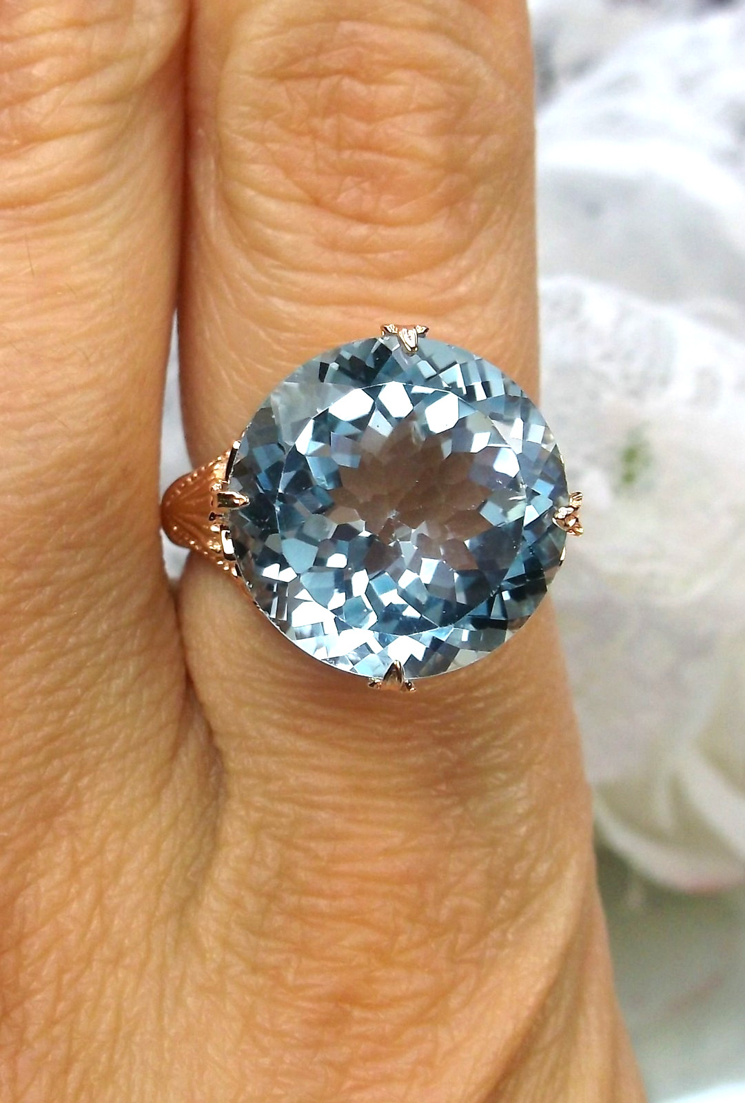 NATURAL 18ct Blue Topaz Sterling Rose Gold Filigree Ring (Custom-Made)* D52