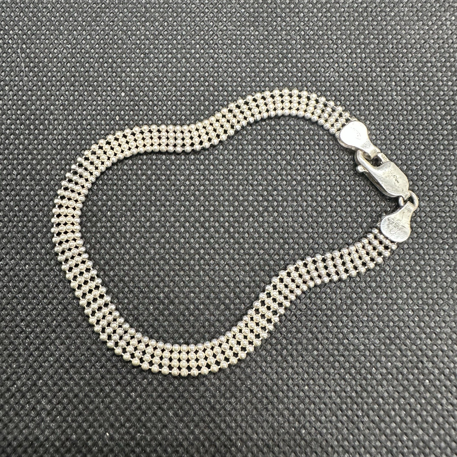 925 Sterling Silver Italy Micro Beaded Mesh Bead Chain Bracelet 8″ 6g Vintage