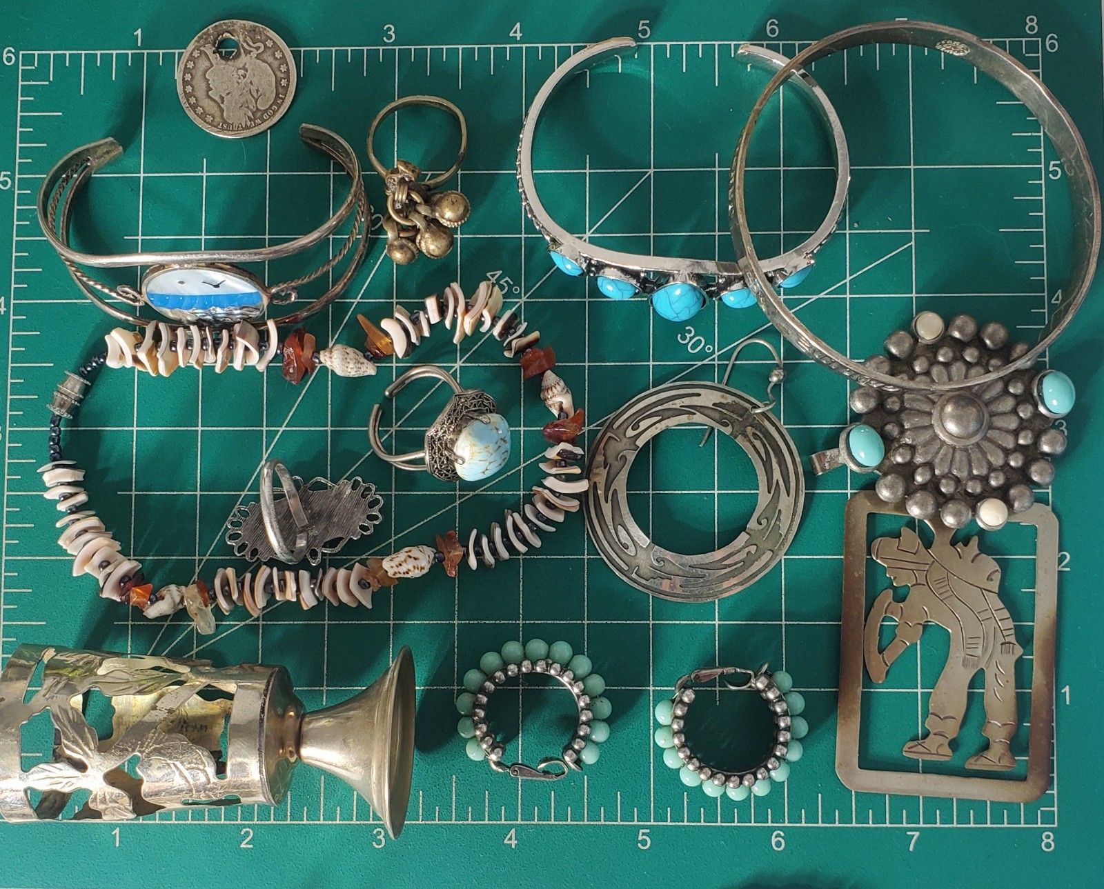 Vtg Silver Plated Alpaca Mixed Metals SOUTHWEST Jewlery Lot Collection 20 Pcs