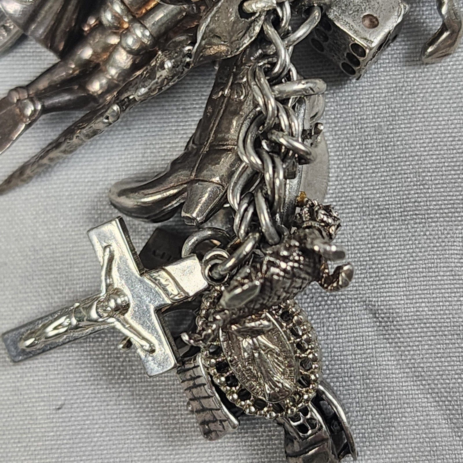 VTG Charm Bracelet 50+ Charms Sterling + Mixed Metals Movable Parts Estate Sale
