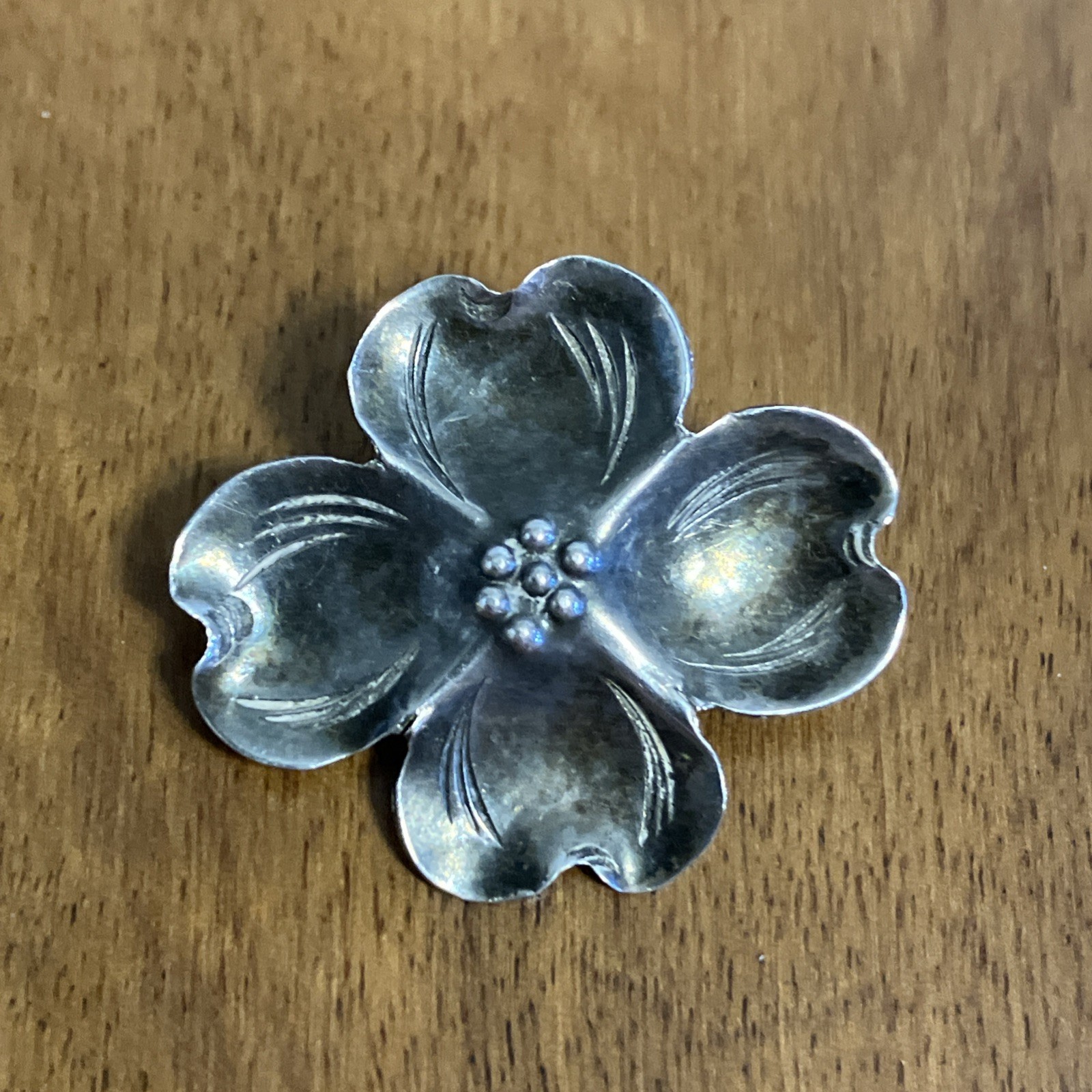 Vintage Stuart Nye Sterling Silver Hand Crafted Dogwood Flower Pin Brooch 1940s