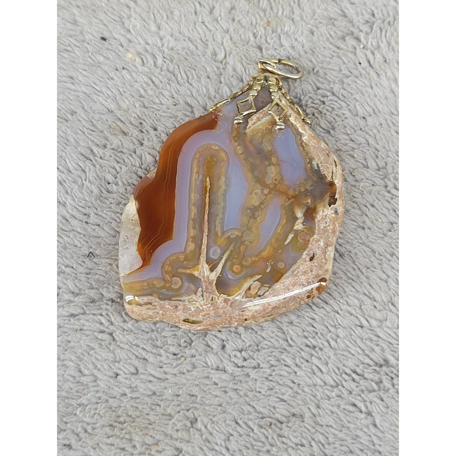 Vintage Natural Banded Agate Slice Pendant Brown Blue Lace Stone Boho Jewelry