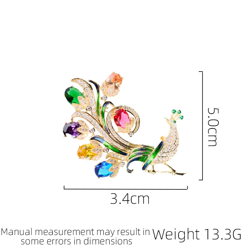 Vintage Colorful Peacock Brooch Rhinestone Crystal Luxurious Pins for Women