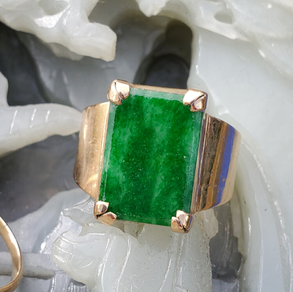 Original EARTH MINED Jadeite JADE Antique Engagement Ring Deco SOLID 18K GOLD 6