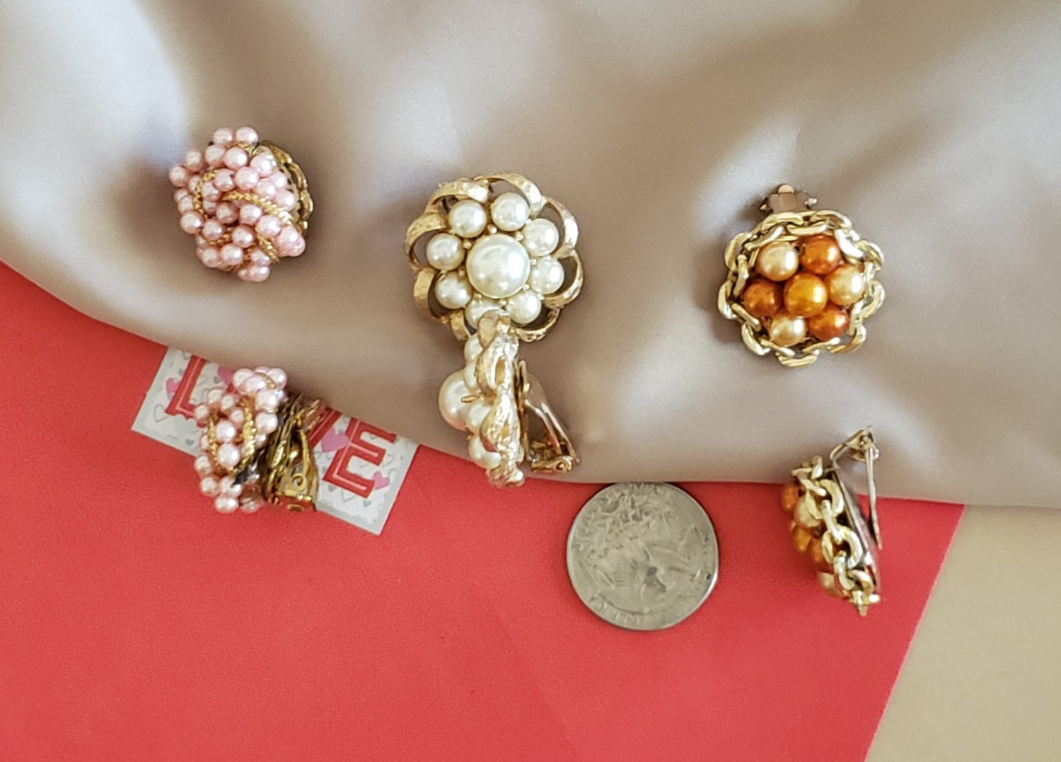 VINTAGE CLIP ON PEARL EARRINGS JAPAN HONG KONG ESTATE 1950 LOT OF 3 PAIR
