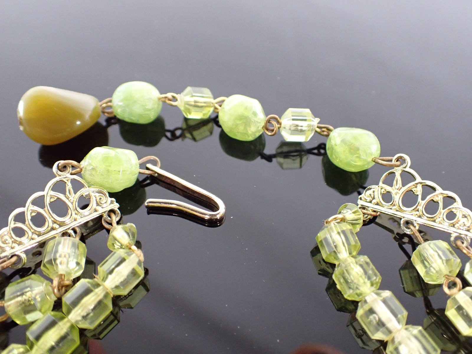 Vintage West Germany Multi Strand Green Bead Necklace 16.5–18″
