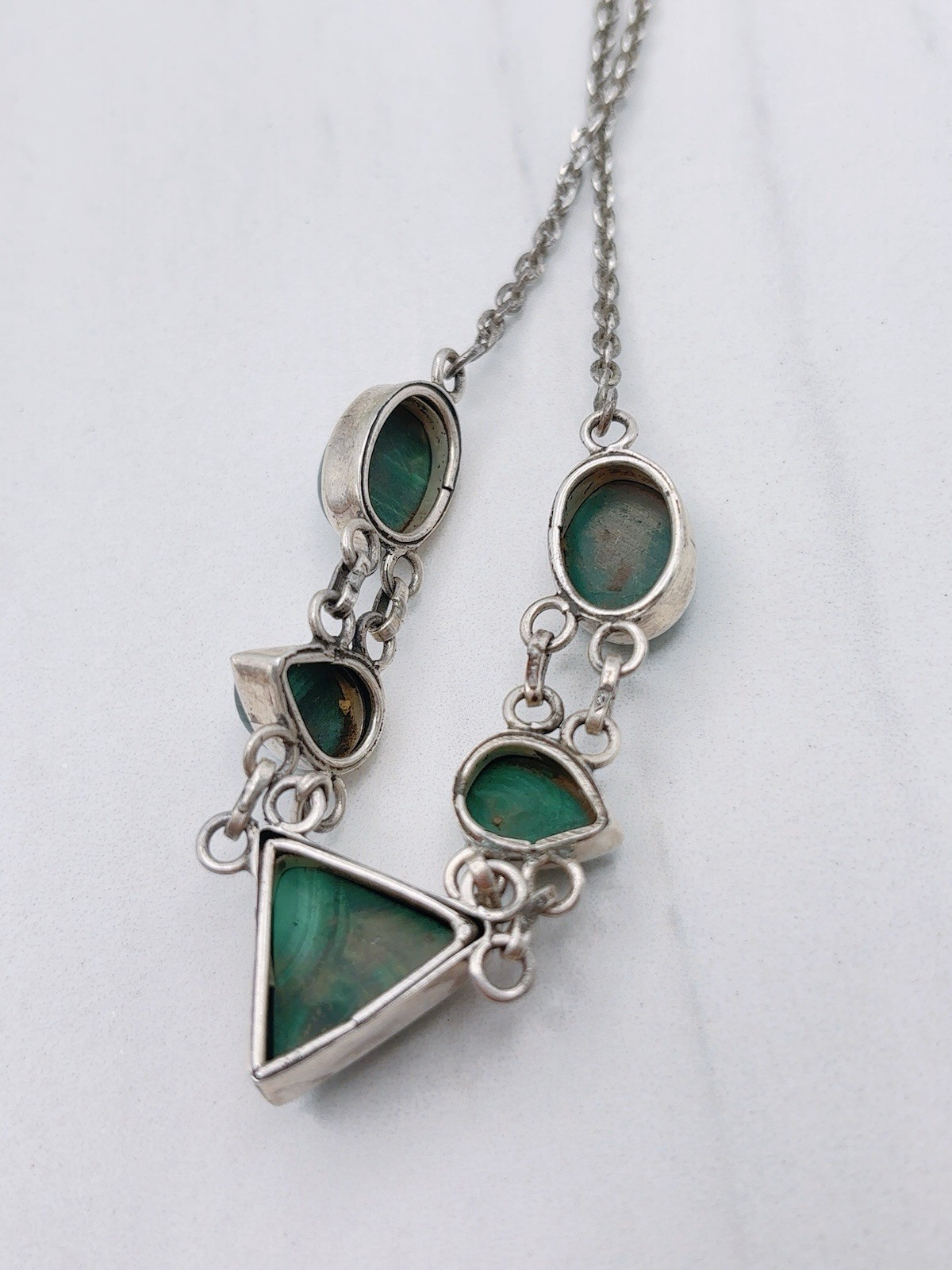 Sterling Silver 925 Malachite Green Stone necklace Triangle Stone