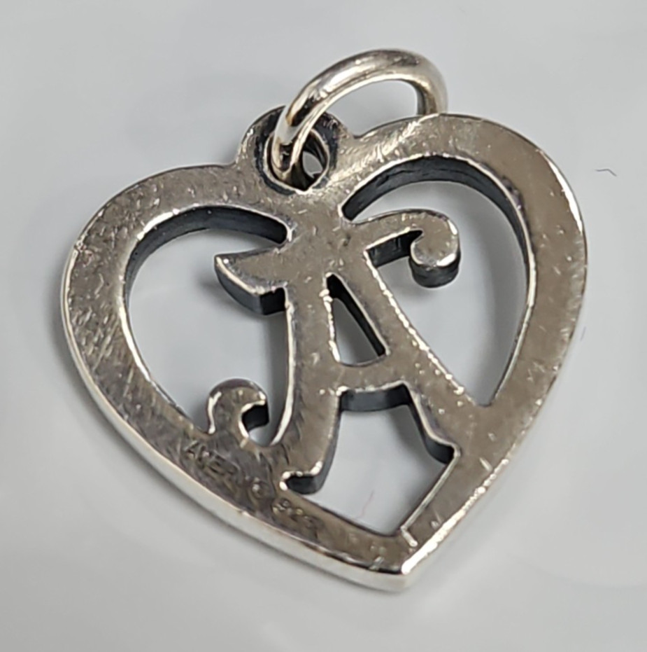 Sterling Silver James Avery HEART SCRIPT INITIAL A Charm Pendant Vintage S105