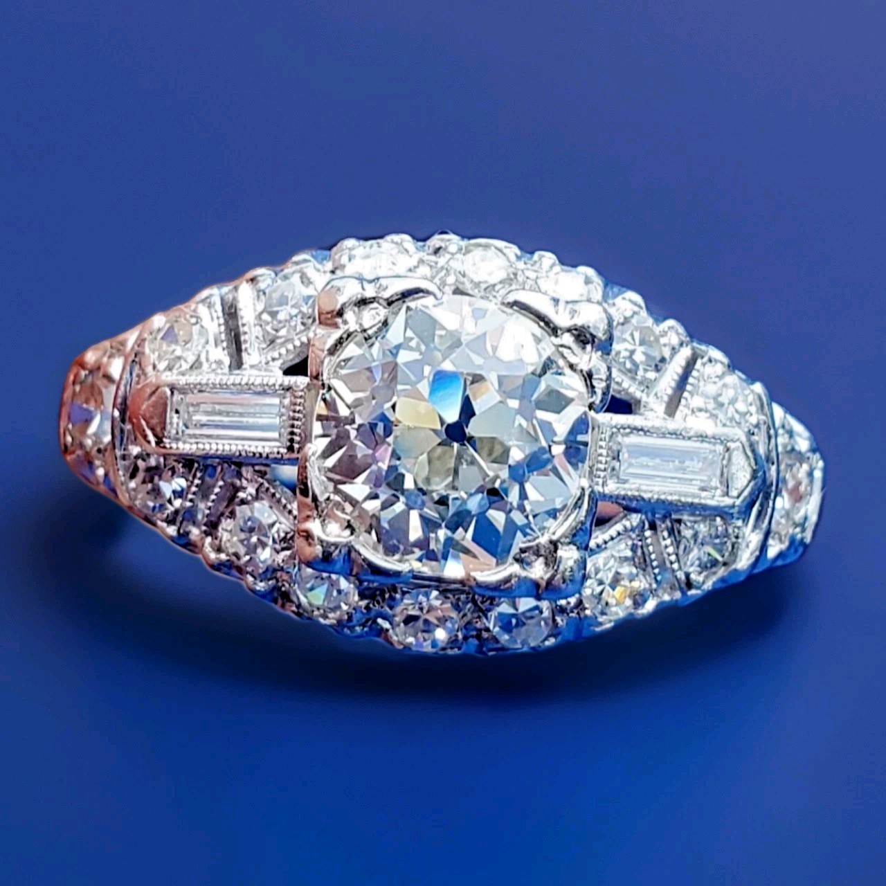 Original EARTH MINED DIAMOND Art Deco Engagement Ring Antique PLATINUM Solitaire