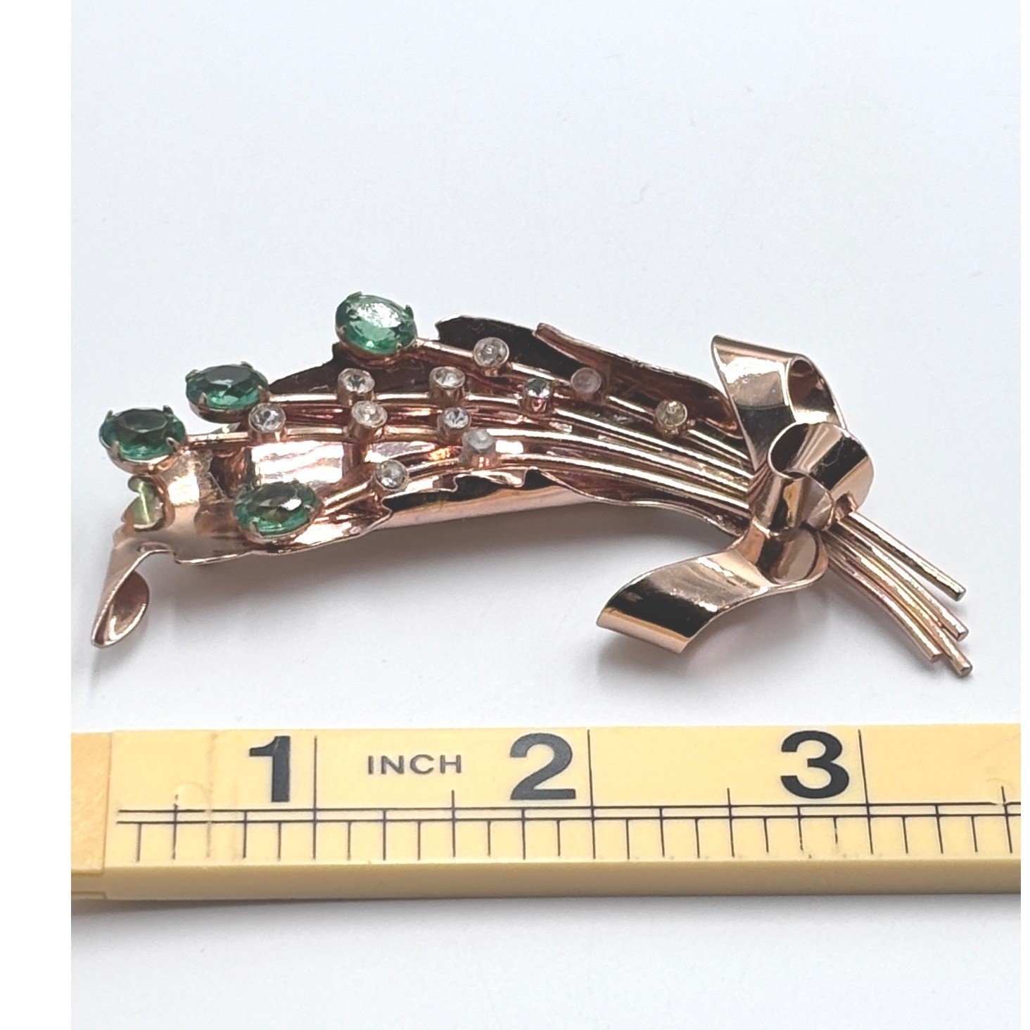 Vintage Coro Pegasus Sterling Silver Rose Gold Vermeil Green Floral Brooch 1940s