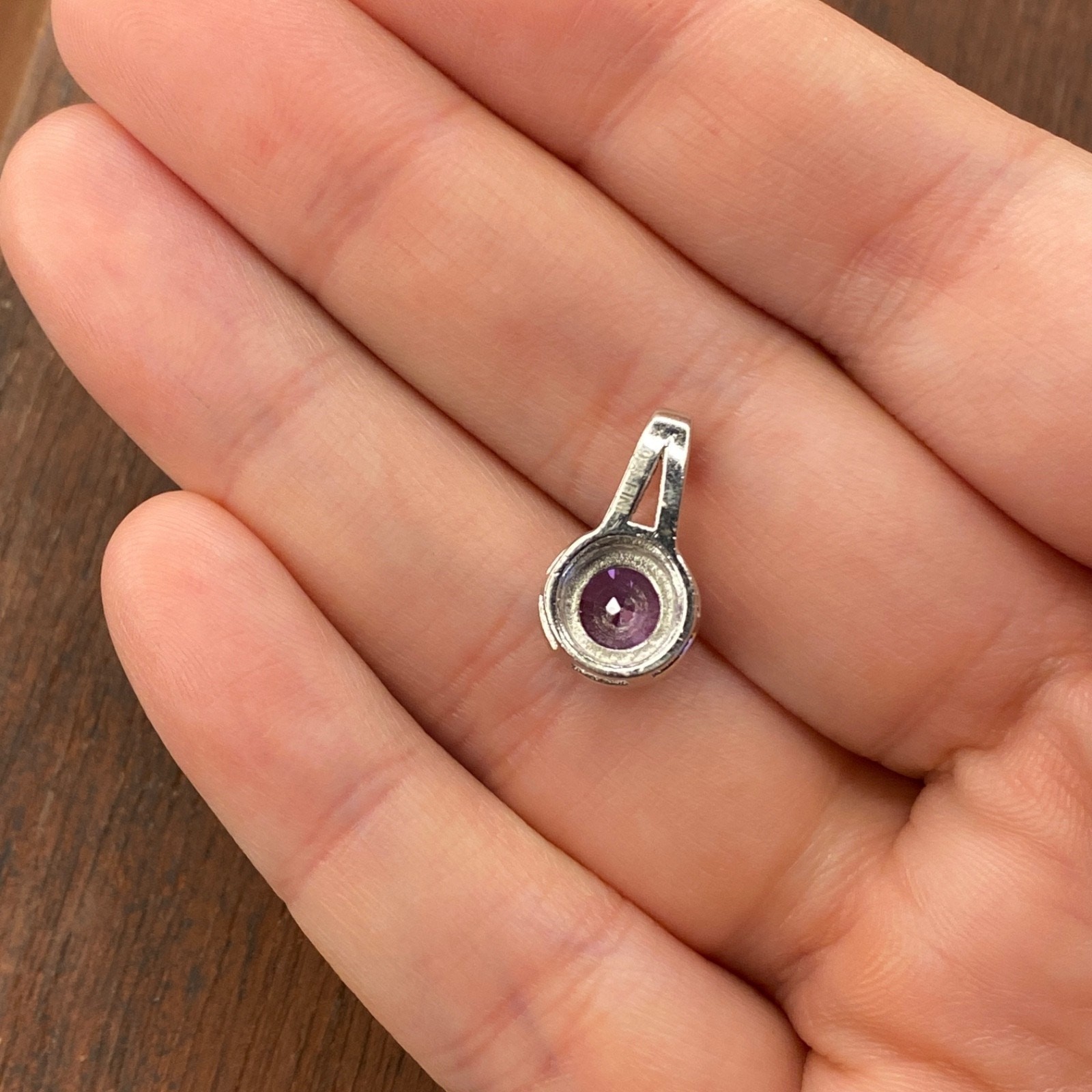 Vintage 925 Sterling Silver Round Amethyst White Sapphire Pendant Necklace