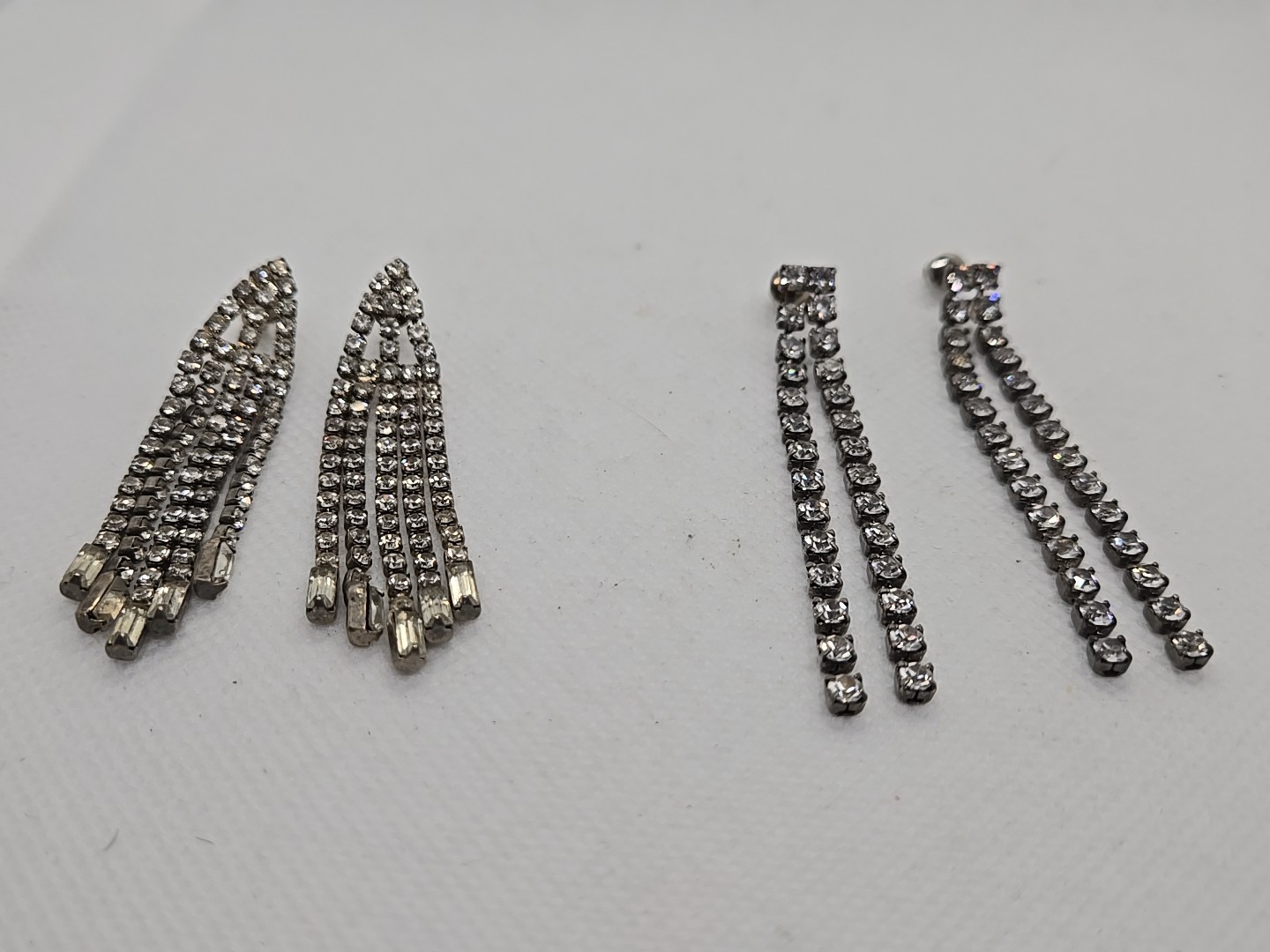 Vintage Rhinestone Earrings lot of 2 Drop Dangle Chandelier Clear Sparkly Tassel