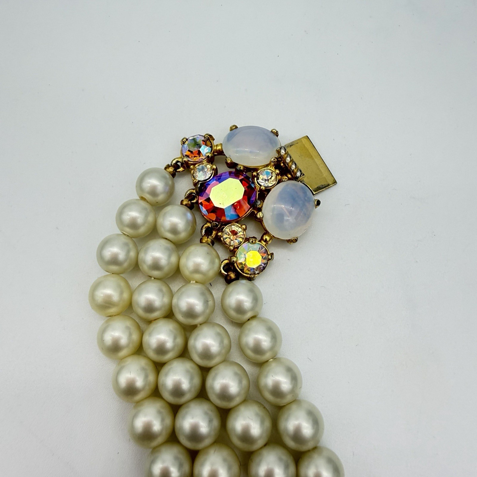 VTG SCHIAPARELLI Signed Bracelet Opaline Pink AB Faux Pearl Statement Rare