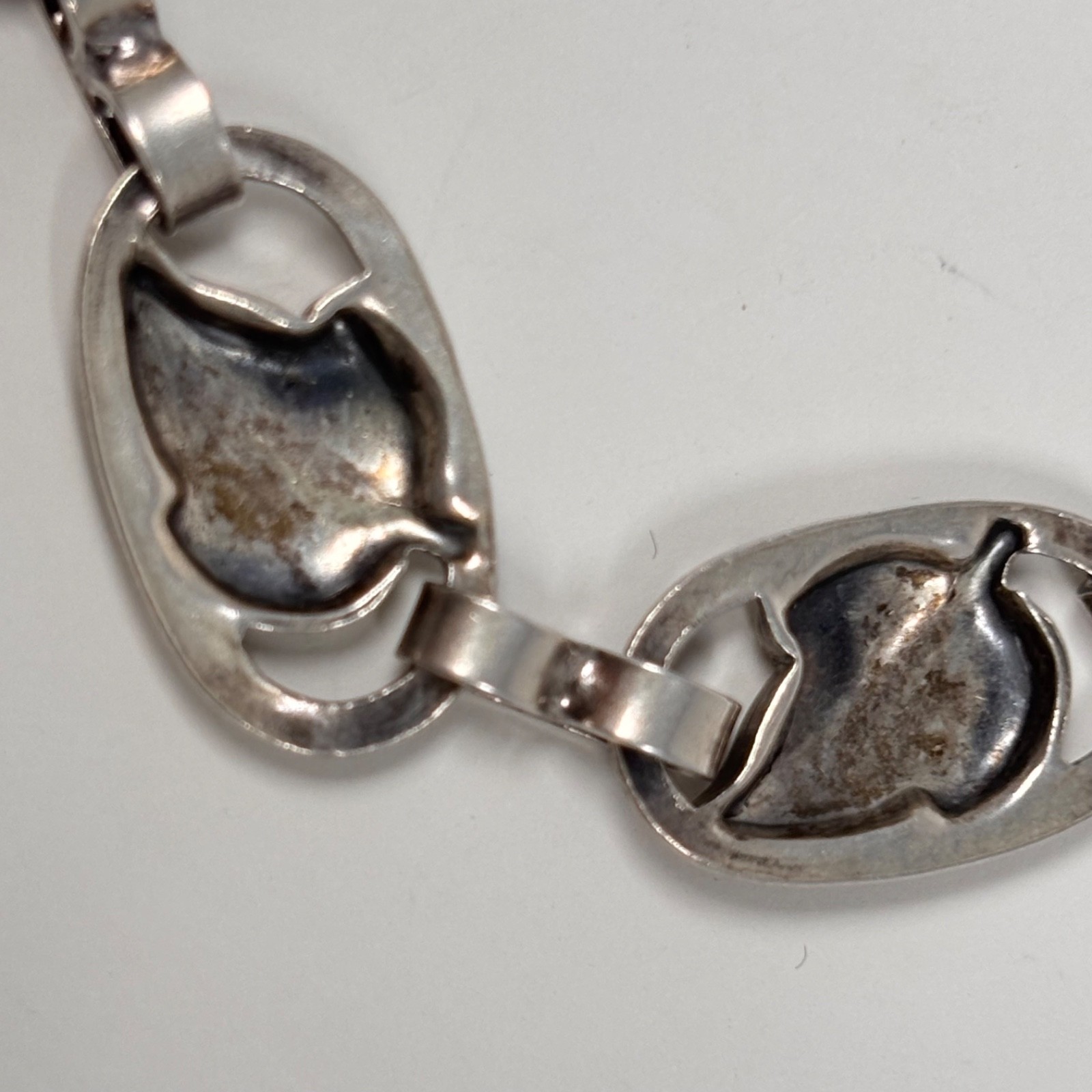 Vintage Danecraft Bracelet Sterling Silver Oval Repoussé Leaf Links 7 Inch MCM