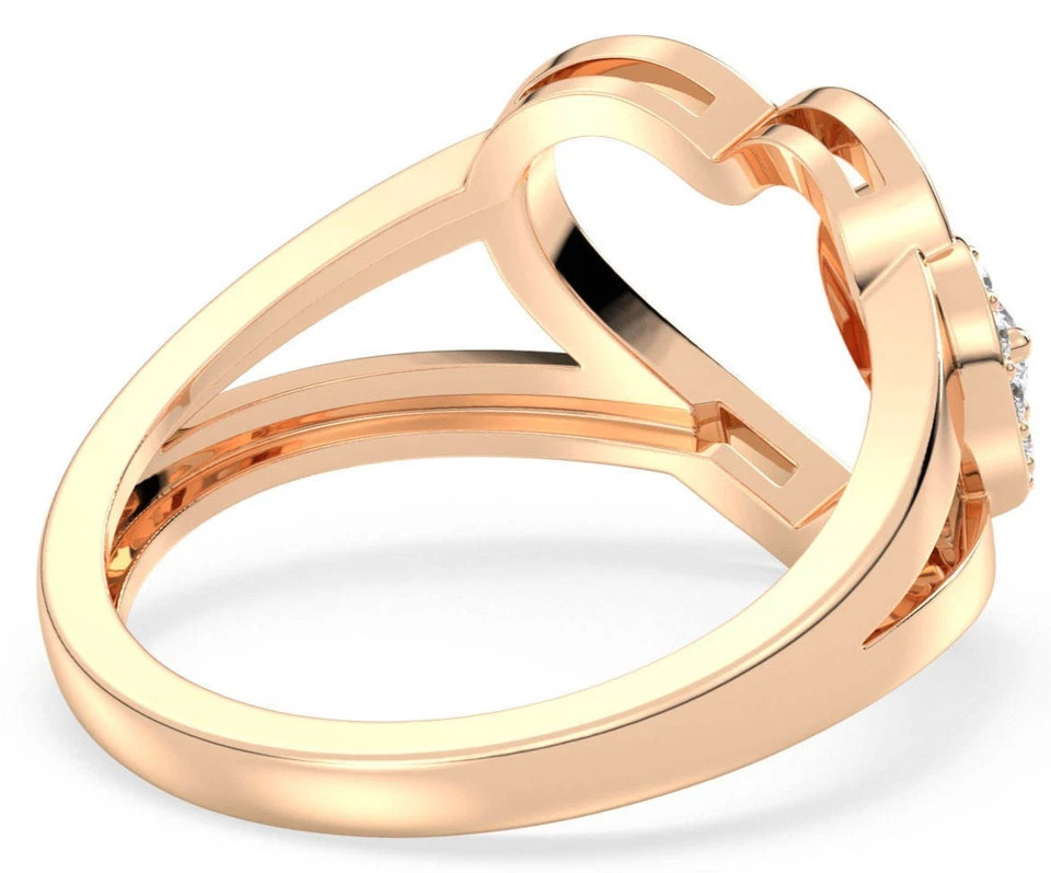 0.20TCW Round Cut White Moissanite Two Heart Shaped Ring Pure 10K Yellow Gold FN