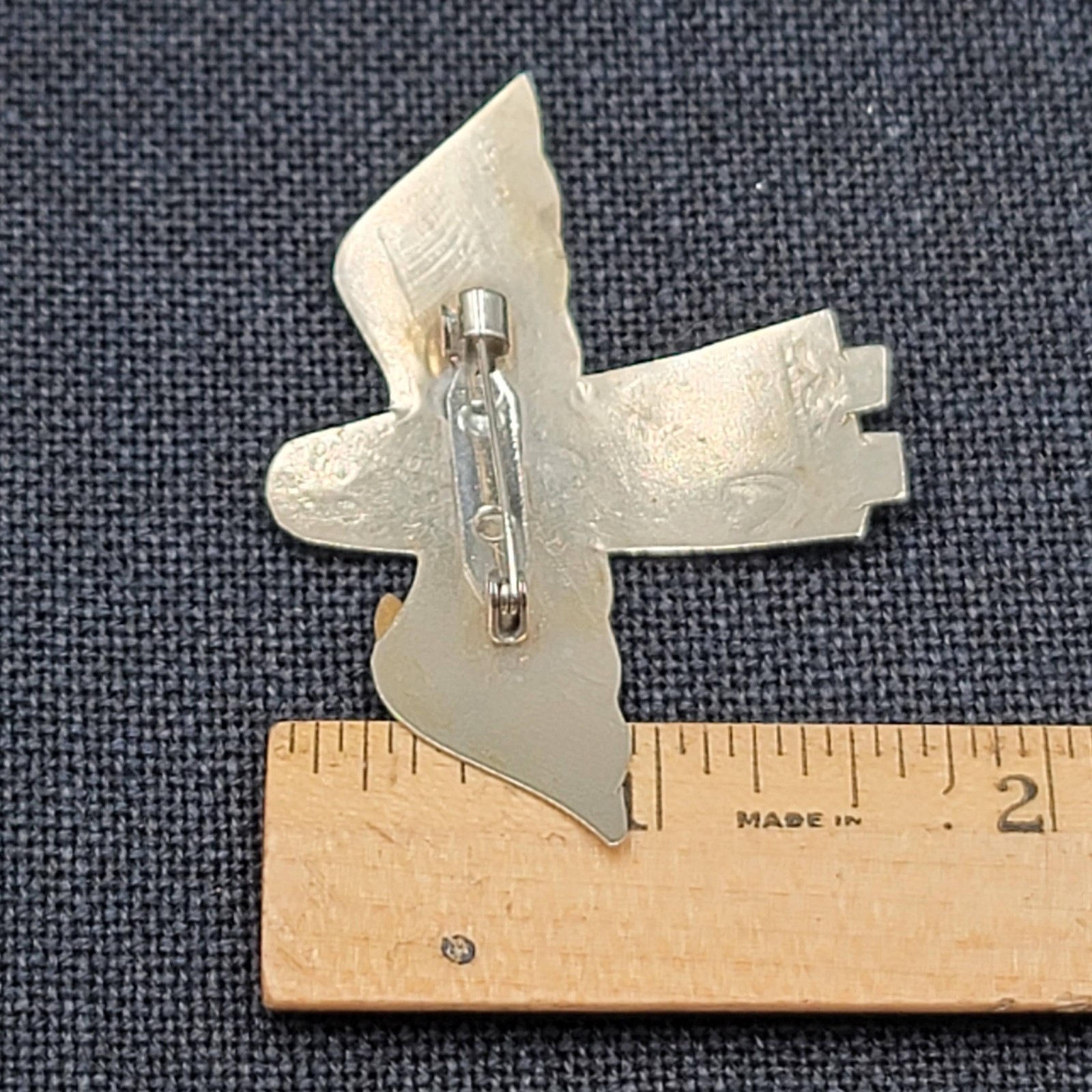 Vintage Angel Brooch Brass Mexico Silver 1.75″ Christmas